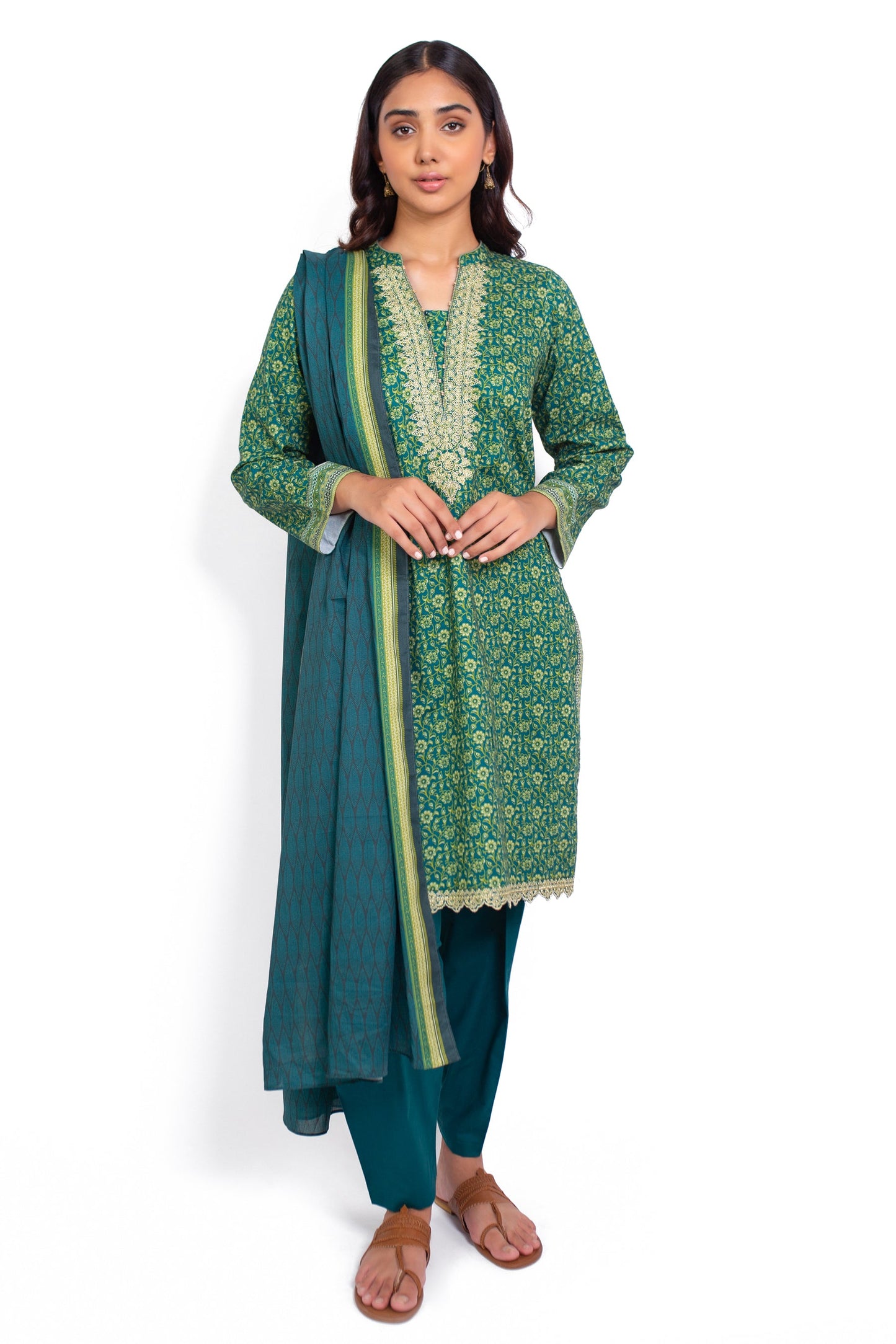 Stitched 3 Piece Embroidered Cottel Suit