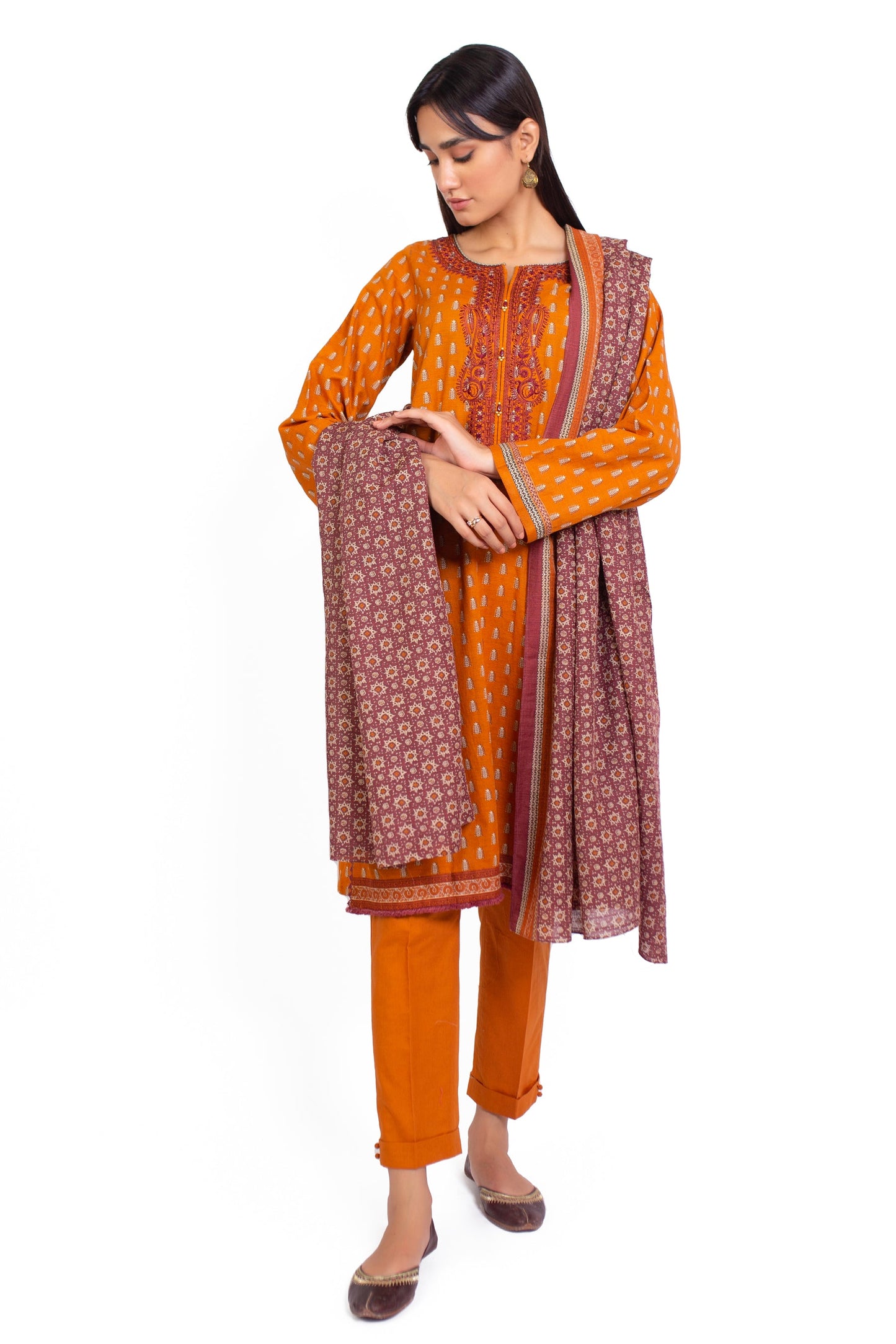 Stitched 3 Piece Embroidered Khaddar Suit