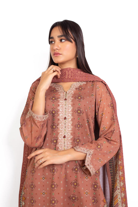 Unstitched 3 Piece Embroidered Karandi Suit