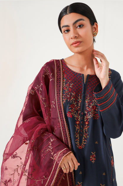 3 piece Unstitched Embroidered Cotton silk Suit