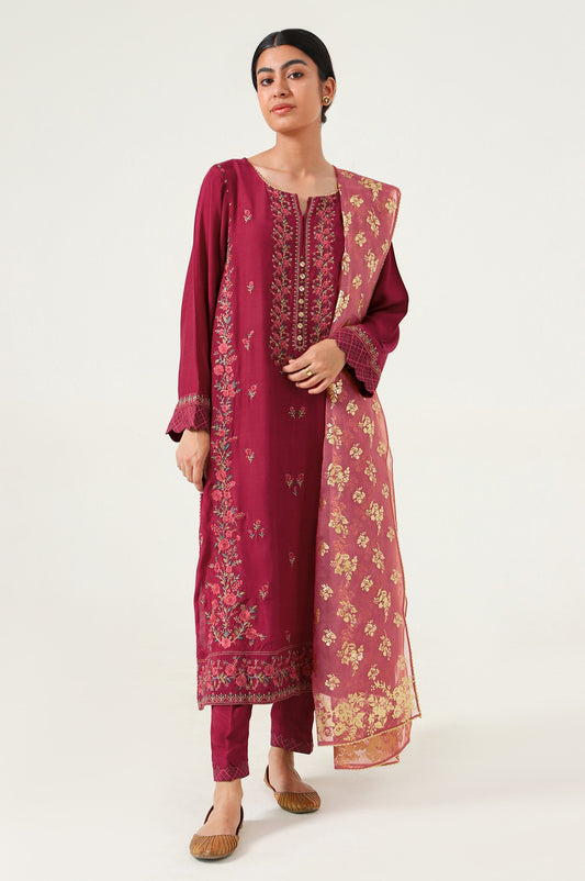 3 piece Unstitched Embroidered Rawsilk Suit