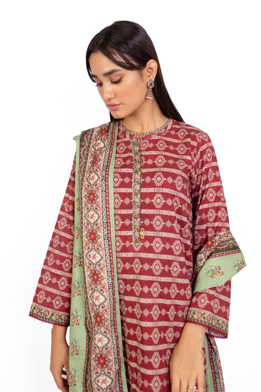 Stitched 3 Piece Printed Khaddar Suit
