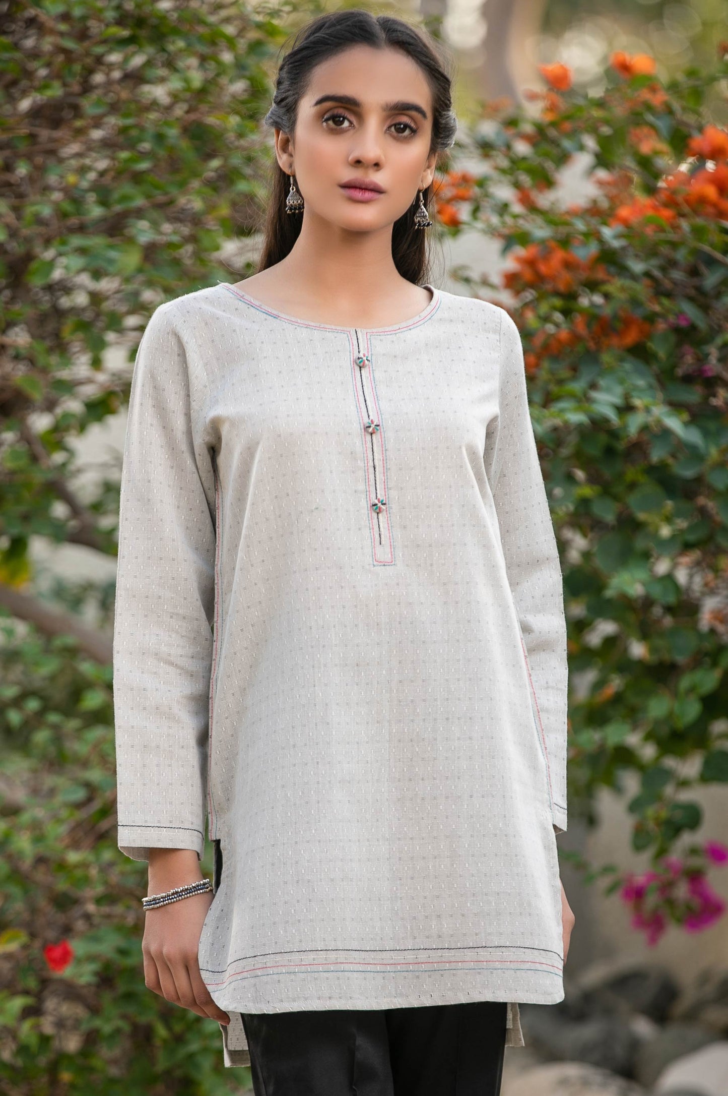 Stitched 1 Piece Embroidered Jacquard Shirt