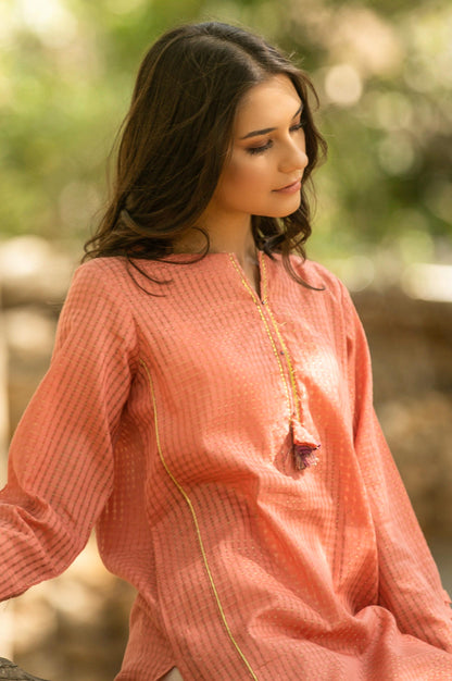 Stitched 1 Piece Embellished Shirt - Orange
