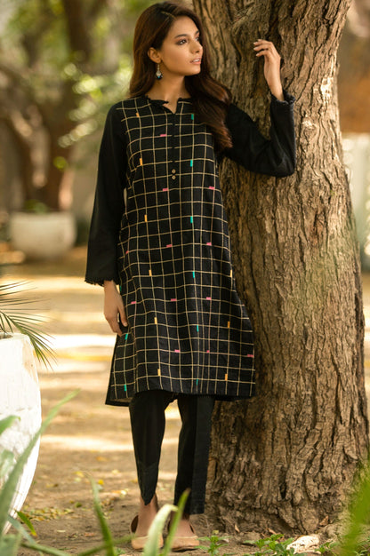 Stitched 1 Piece Embroidered Shirt - Black