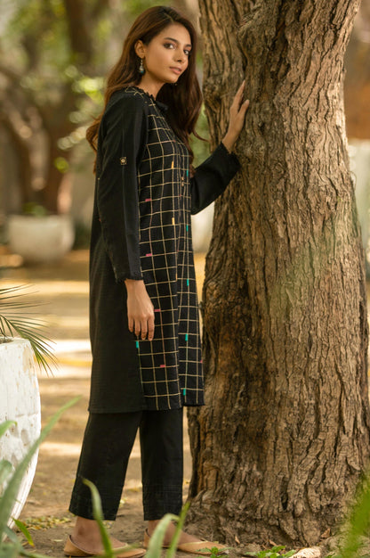 Stitched 1 Piece Embroidered Shirt - Black