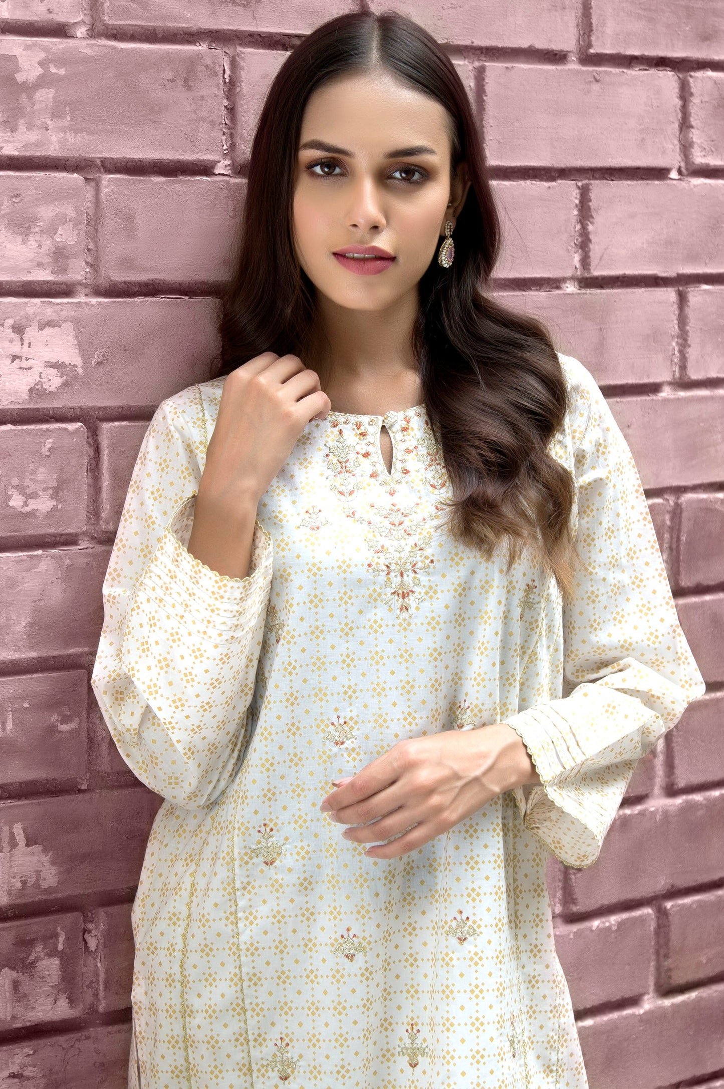 Stitched 1 Piece Embroidered Gold Past Shirt