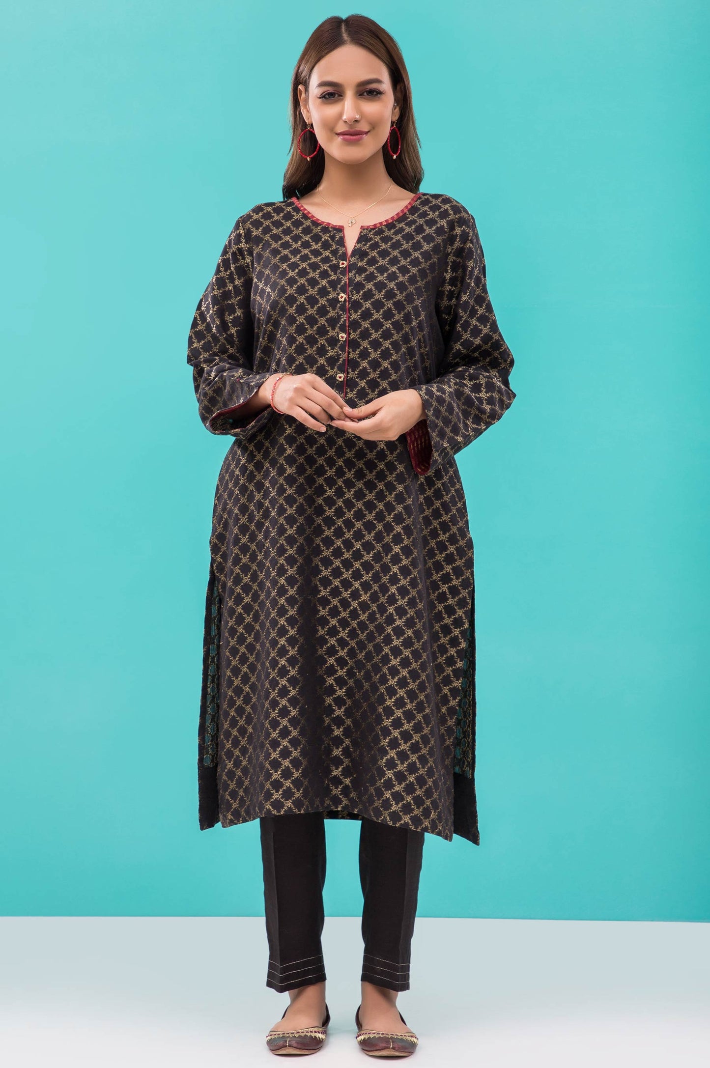 Stitched 1 Piece Embellished Jacquard Shirt