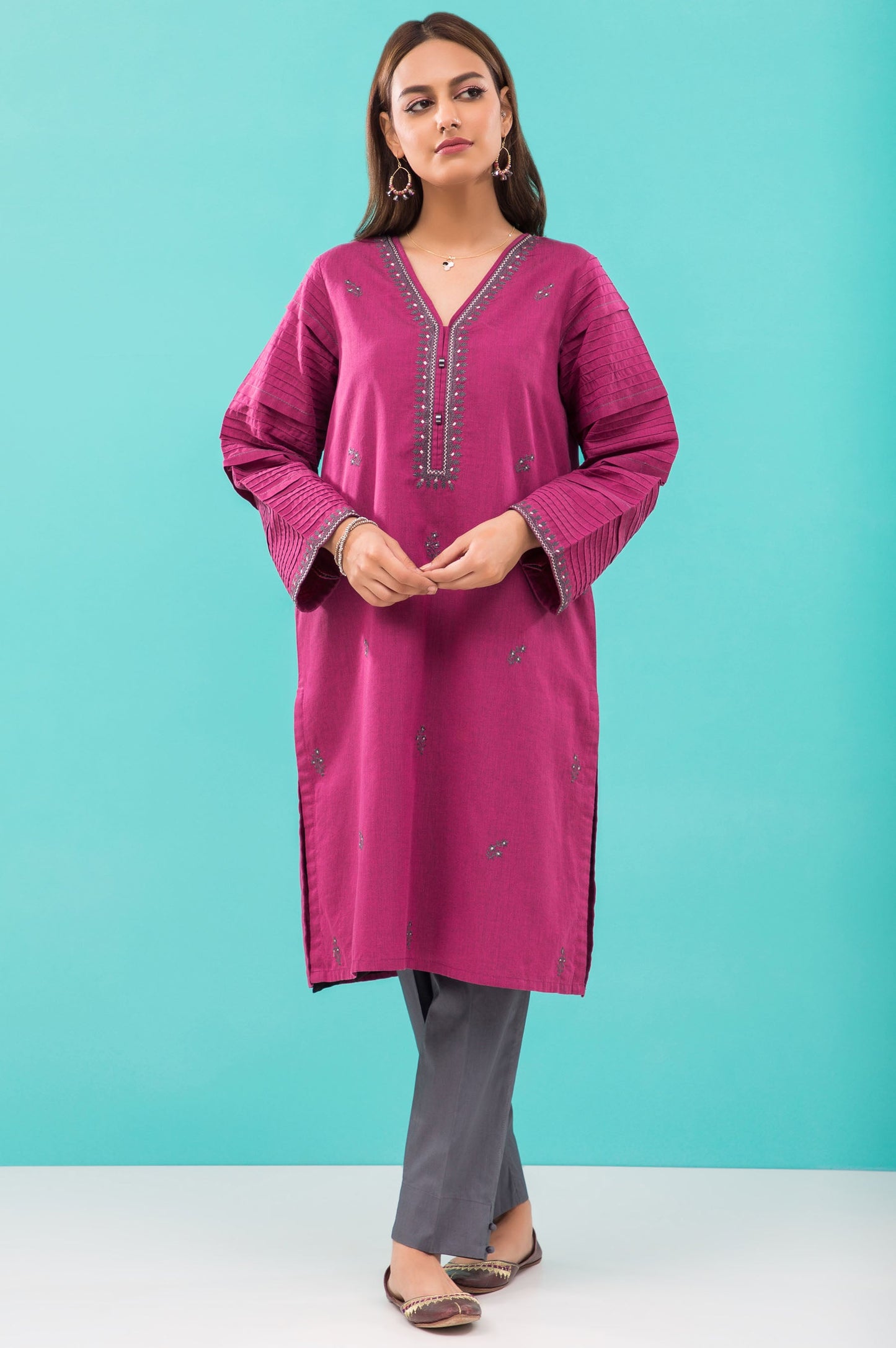 Stitched 1 Piece Embroidered Yarn Dyed Shirt