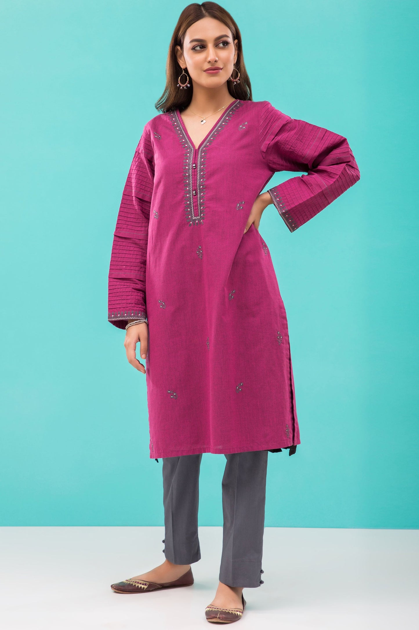 Stitched 1 Piece Embroidered Yarn Dyed Shirt