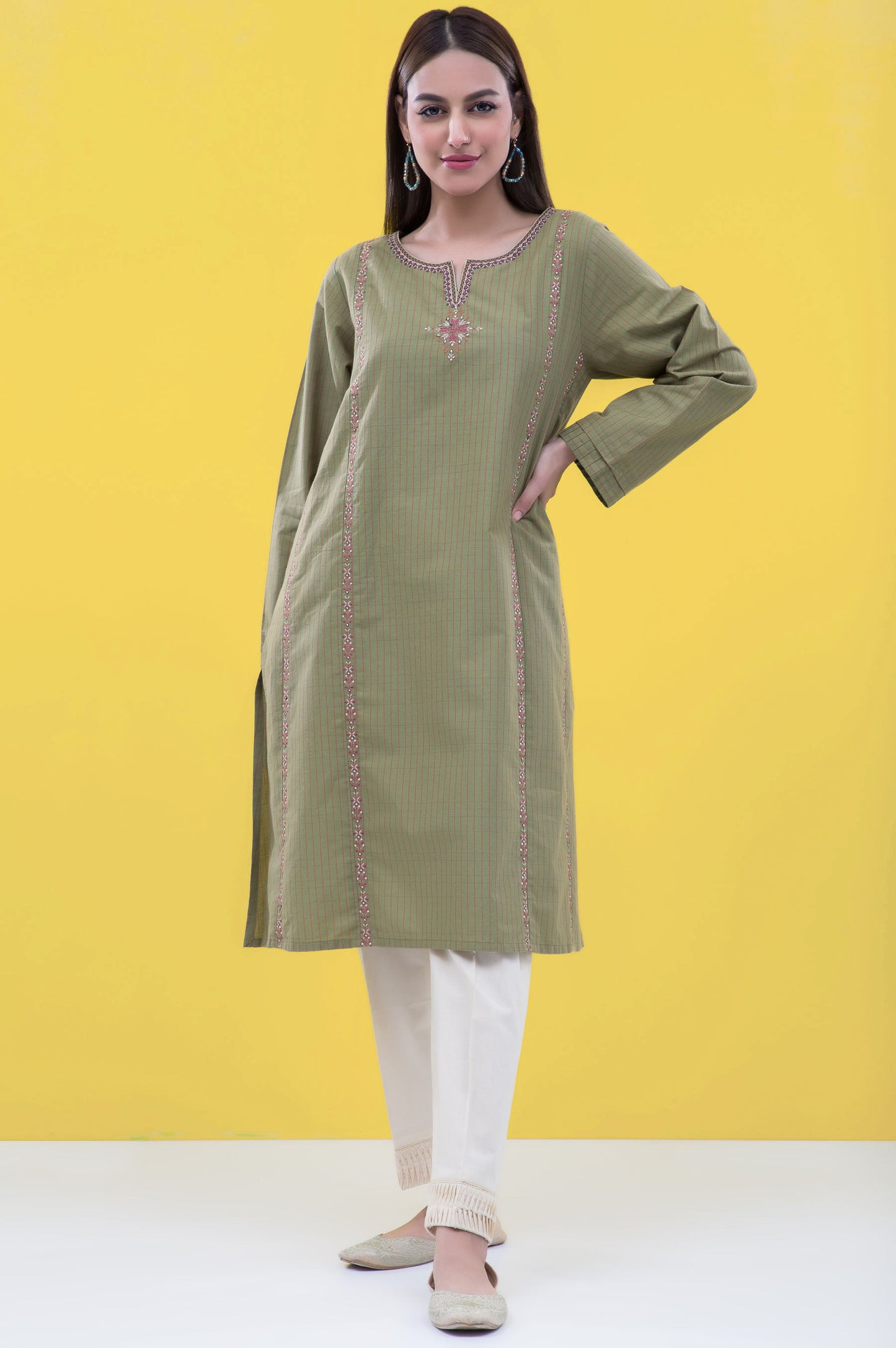 Stitched 1 Piece Embroidered Yarn Dyed Shirt