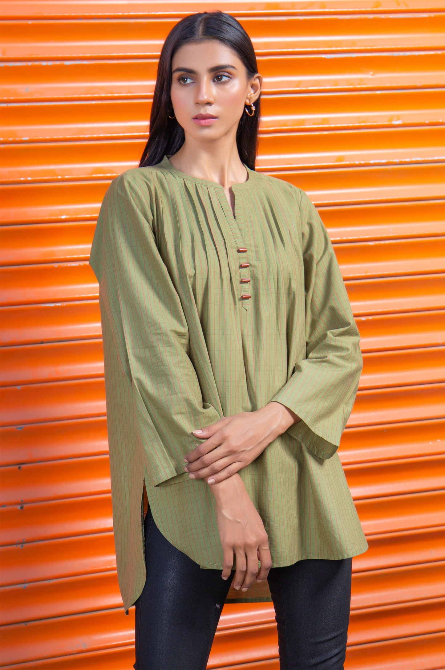 Stitched 1 Piece Embellished Yarn Dyed Shirt