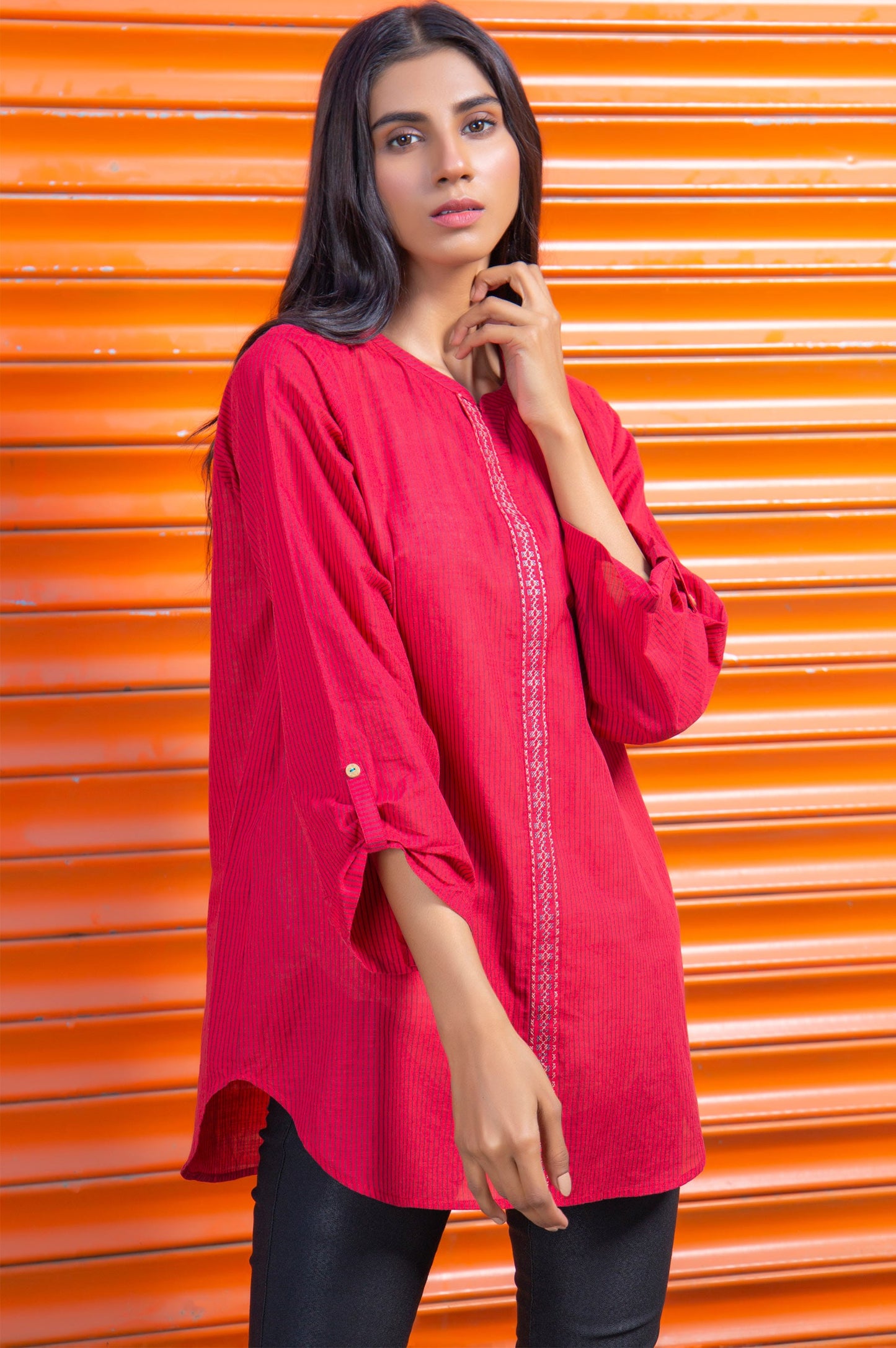 Stitched 1 Piece Embroidered Yarn Dyed Shirt