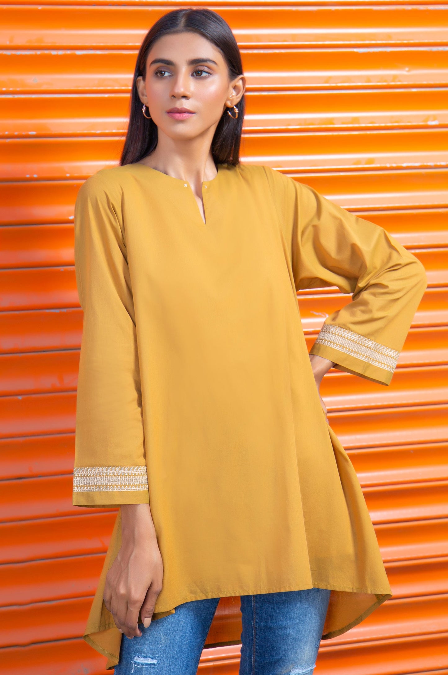 Stitched 1 Piece Embroidered Yarn Dyed Shirt