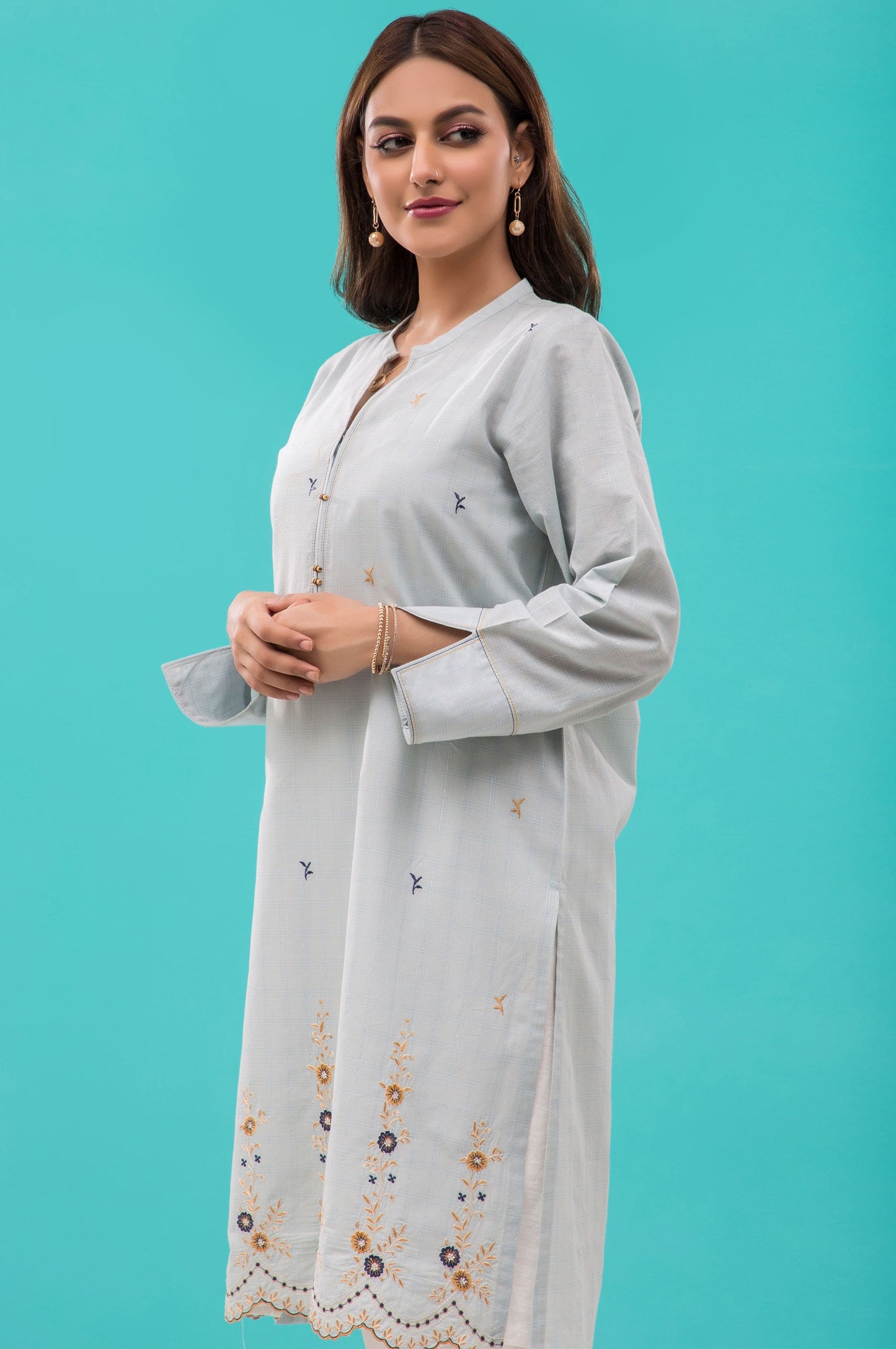 Stitched 1 Piece Embroidered Zari Lawn Shirt