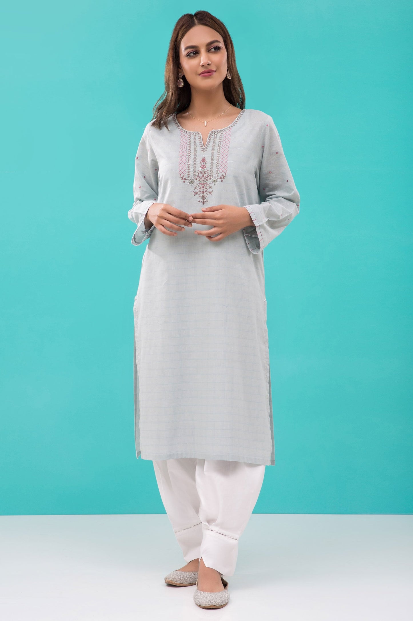 Stitched 1 Piece Embroidered Zari Lawn Shirt