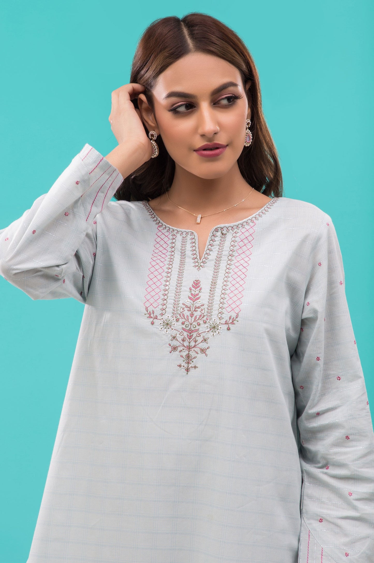 Stitched 1 Piece Embroidered Zari Lawn Shirt