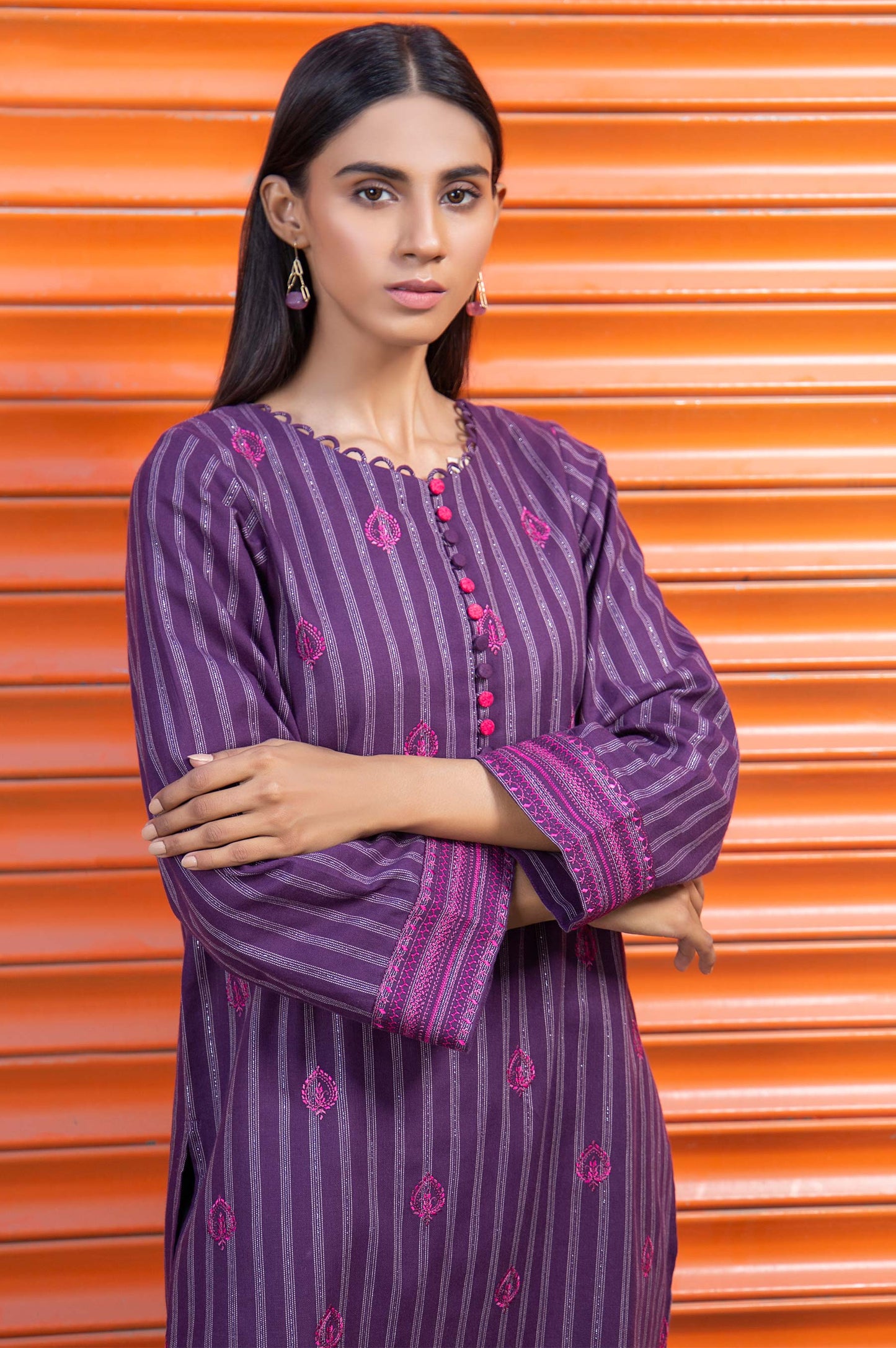 Stitched 1 Piece Embroidered Yarn Dyed Shirt