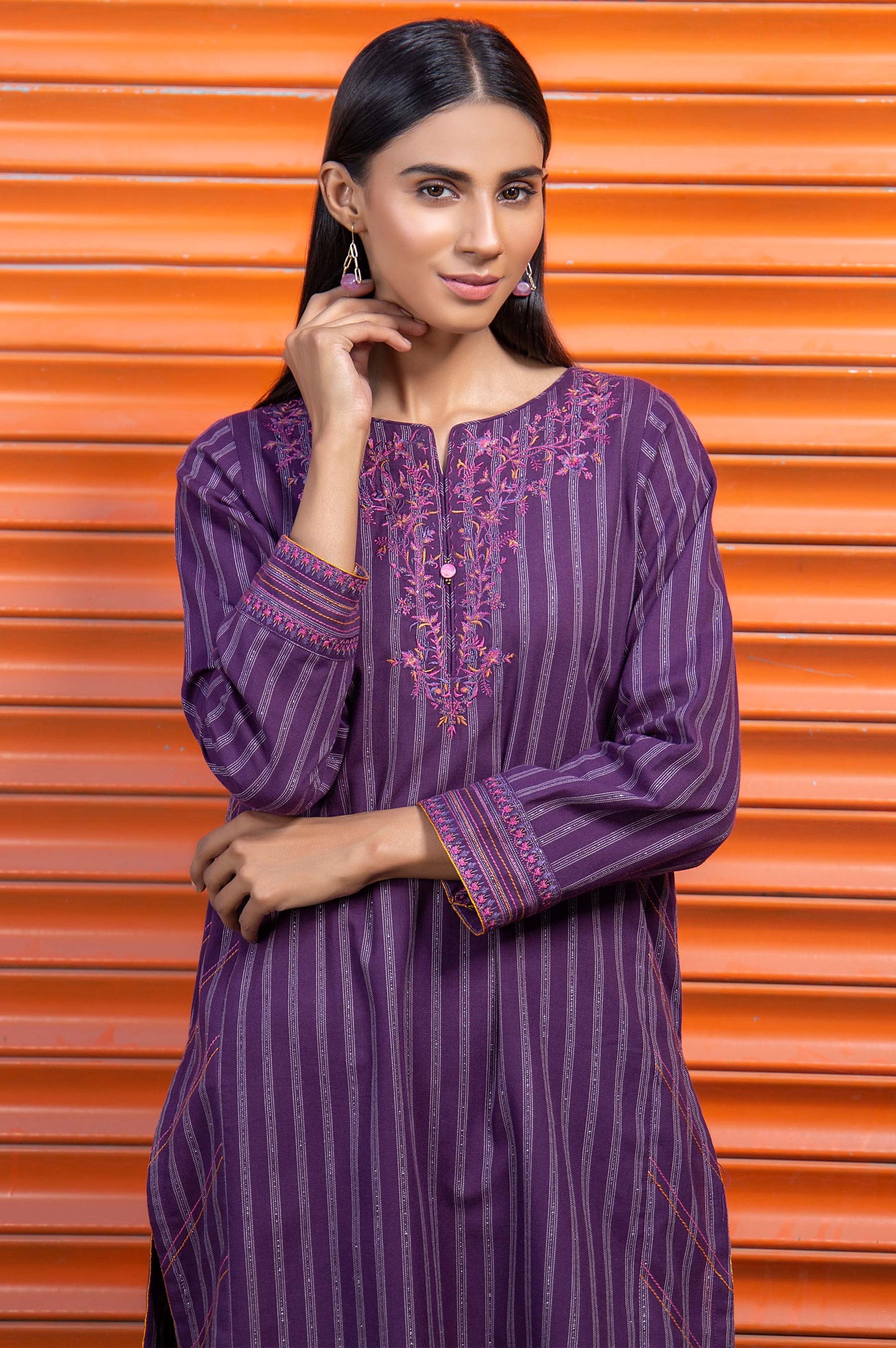 Stitched 1 Piece Embroidered Yarn Dyed Shirt