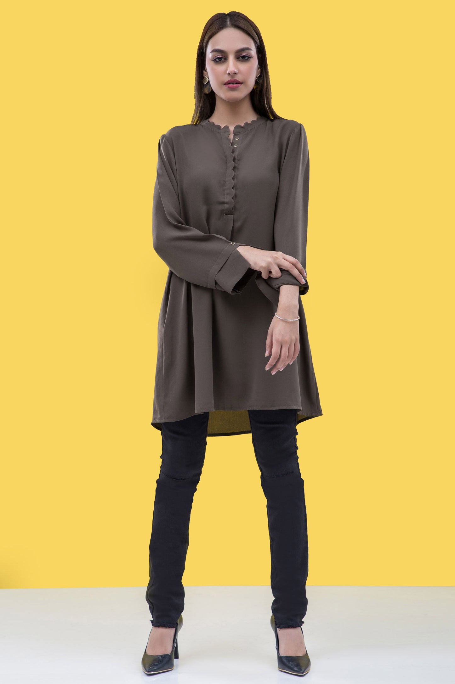 Stitched 1 Piece Embellished Crepe Shirt