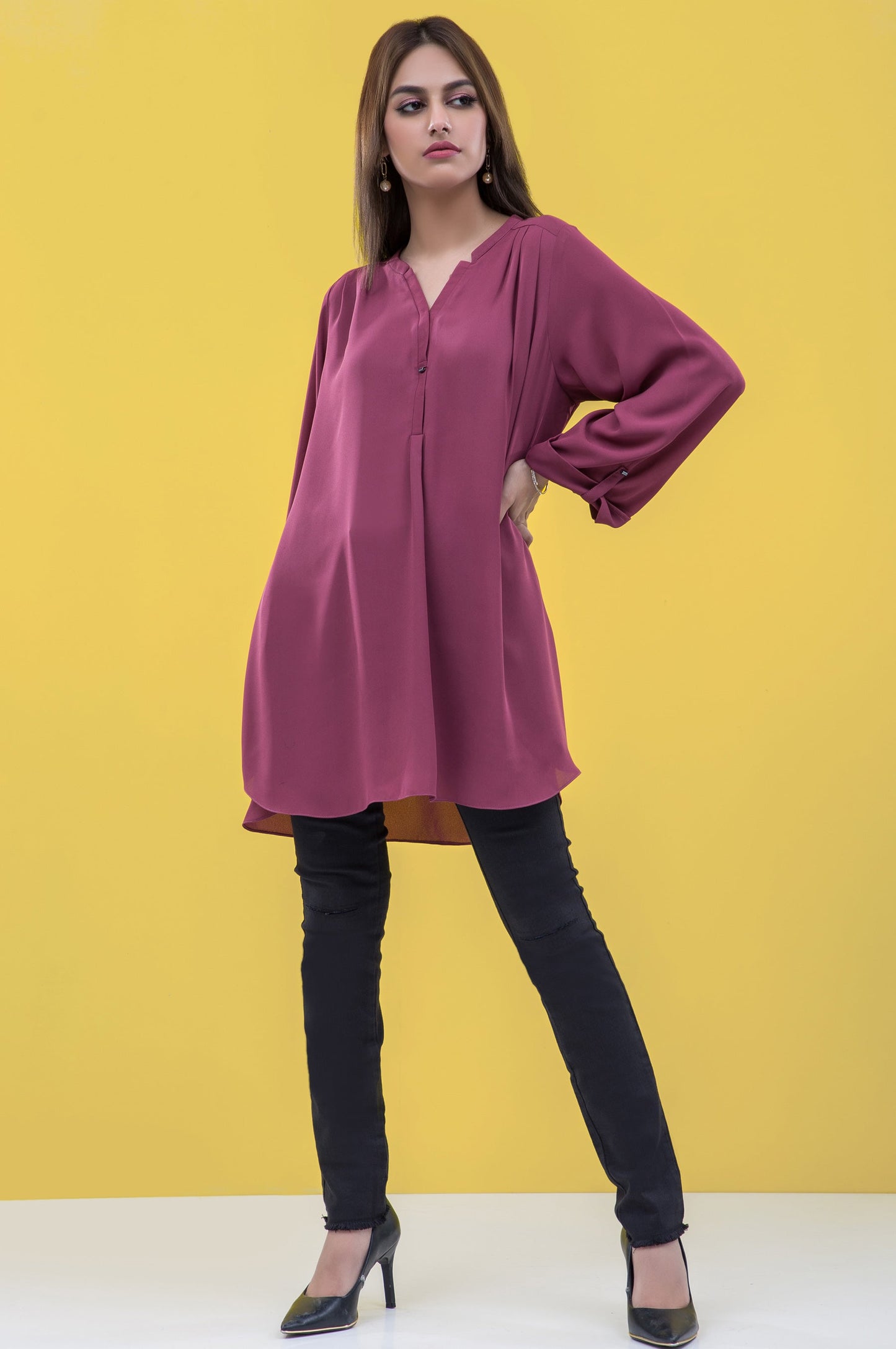 Stitched 1 Piece Embellished Crepe Shirt