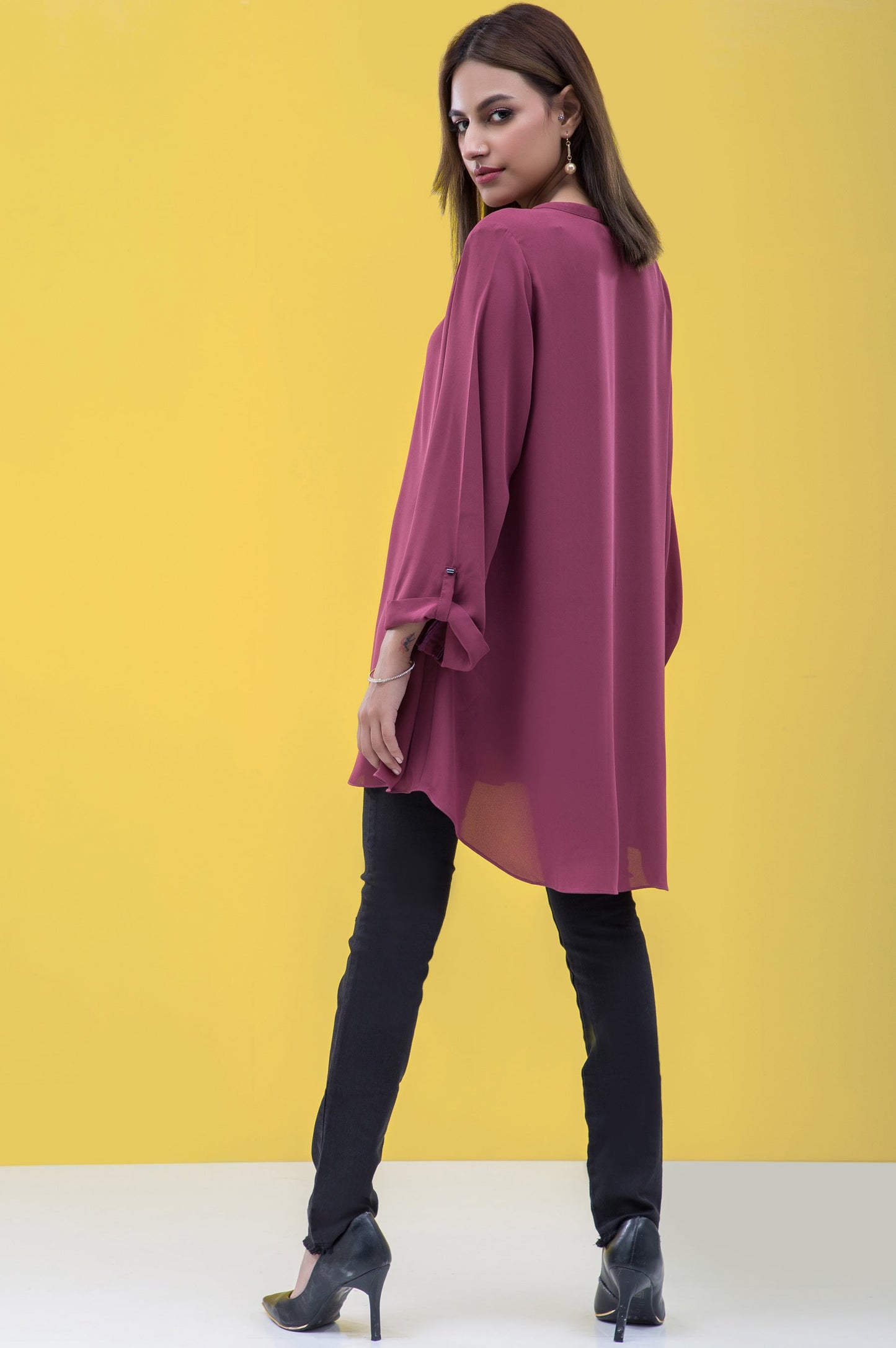 Stitched 1 Piece Embellished Crepe Shirt