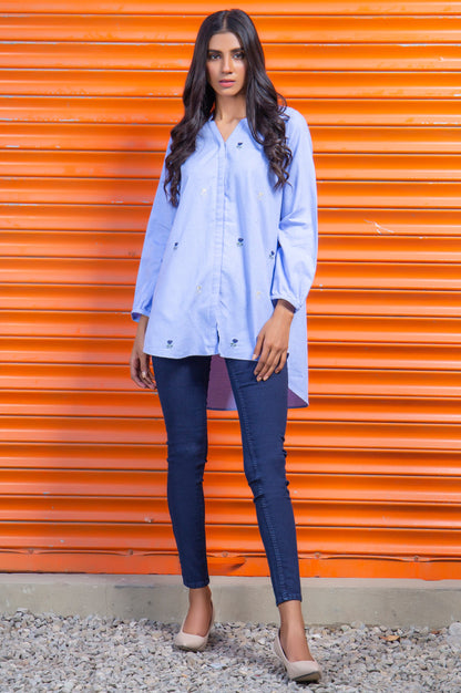 Stitched 1 Piece Embroidered Chambray Shirt