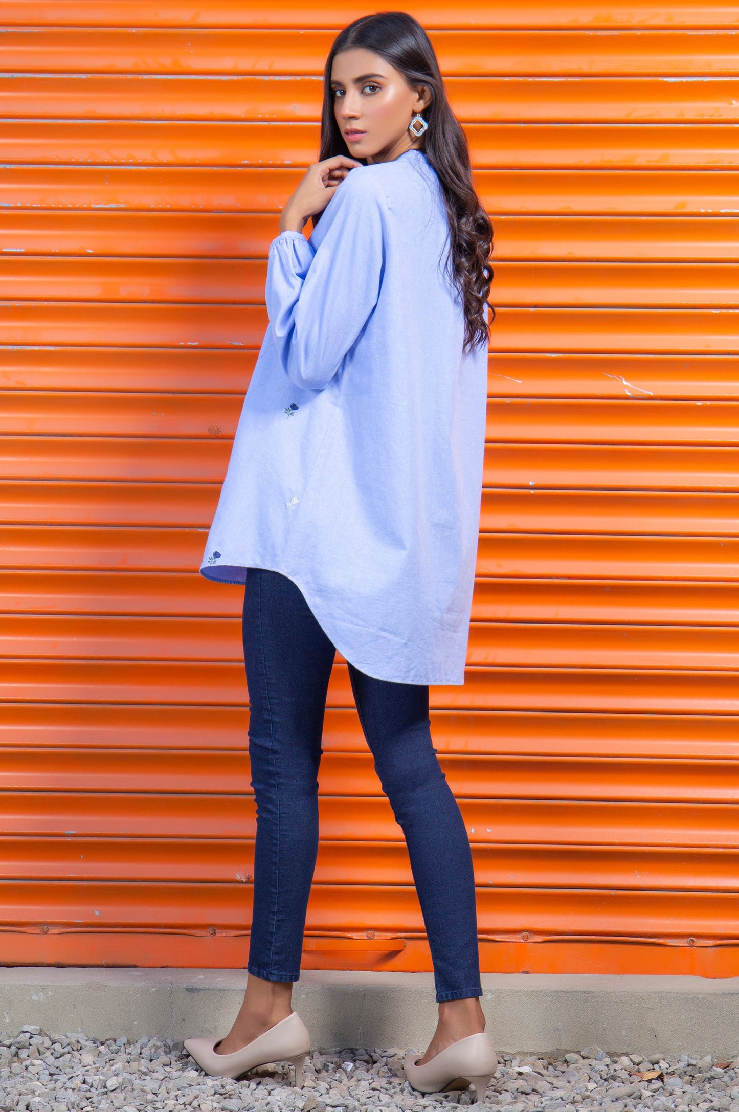 Stitched 1 Piece Embroidered Chambray Shirt