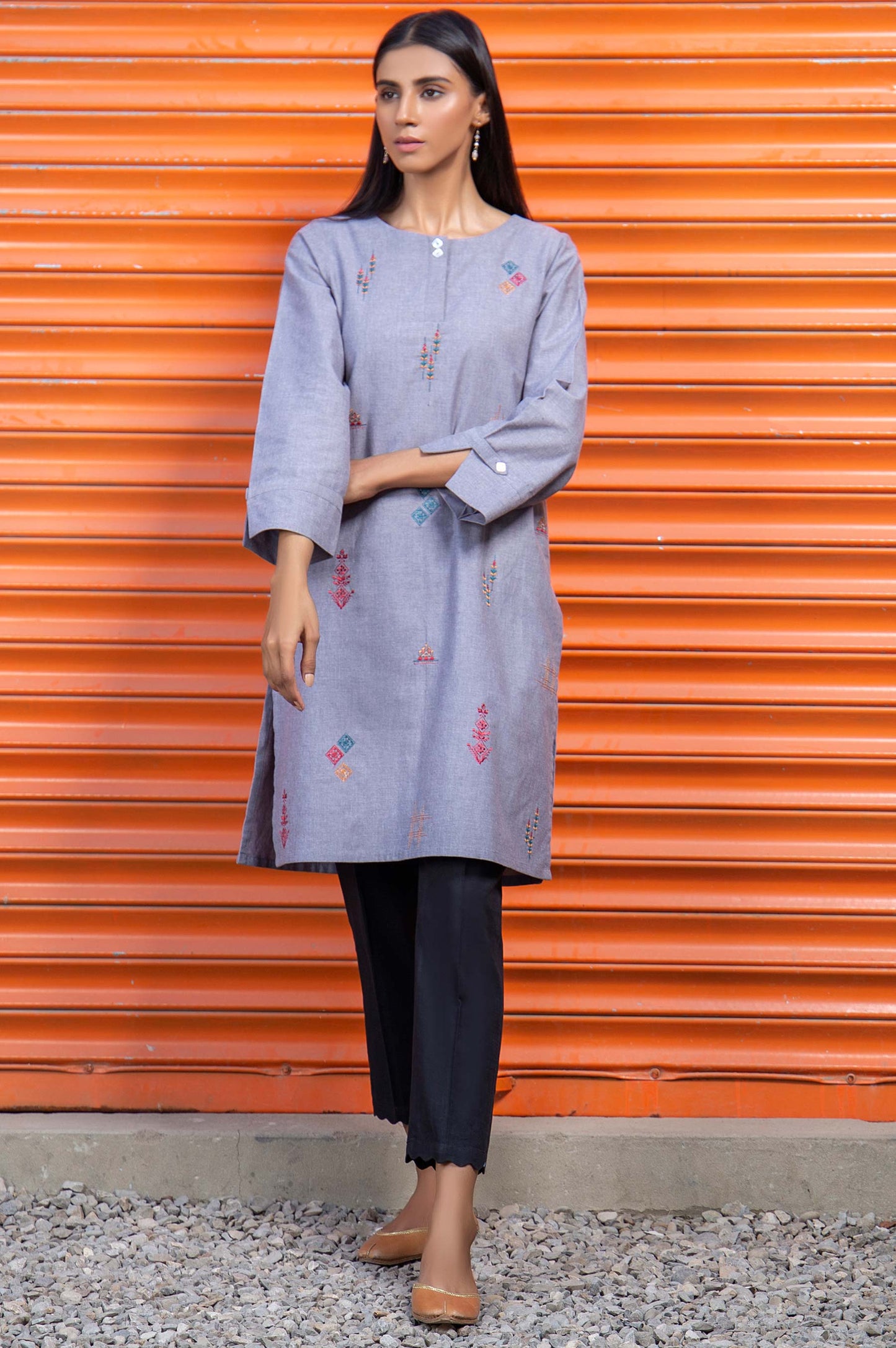 Stitched 1 Piece Embroidered Chambray Shirt