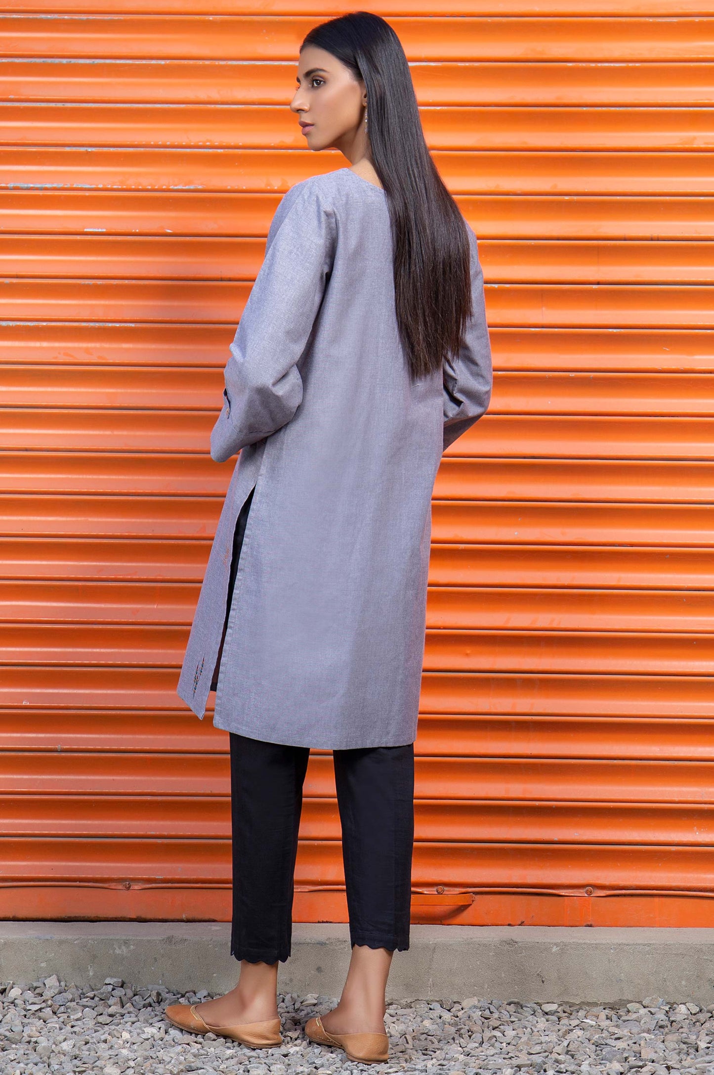 Stitched 1 Piece Embroidered Chambray Shirt