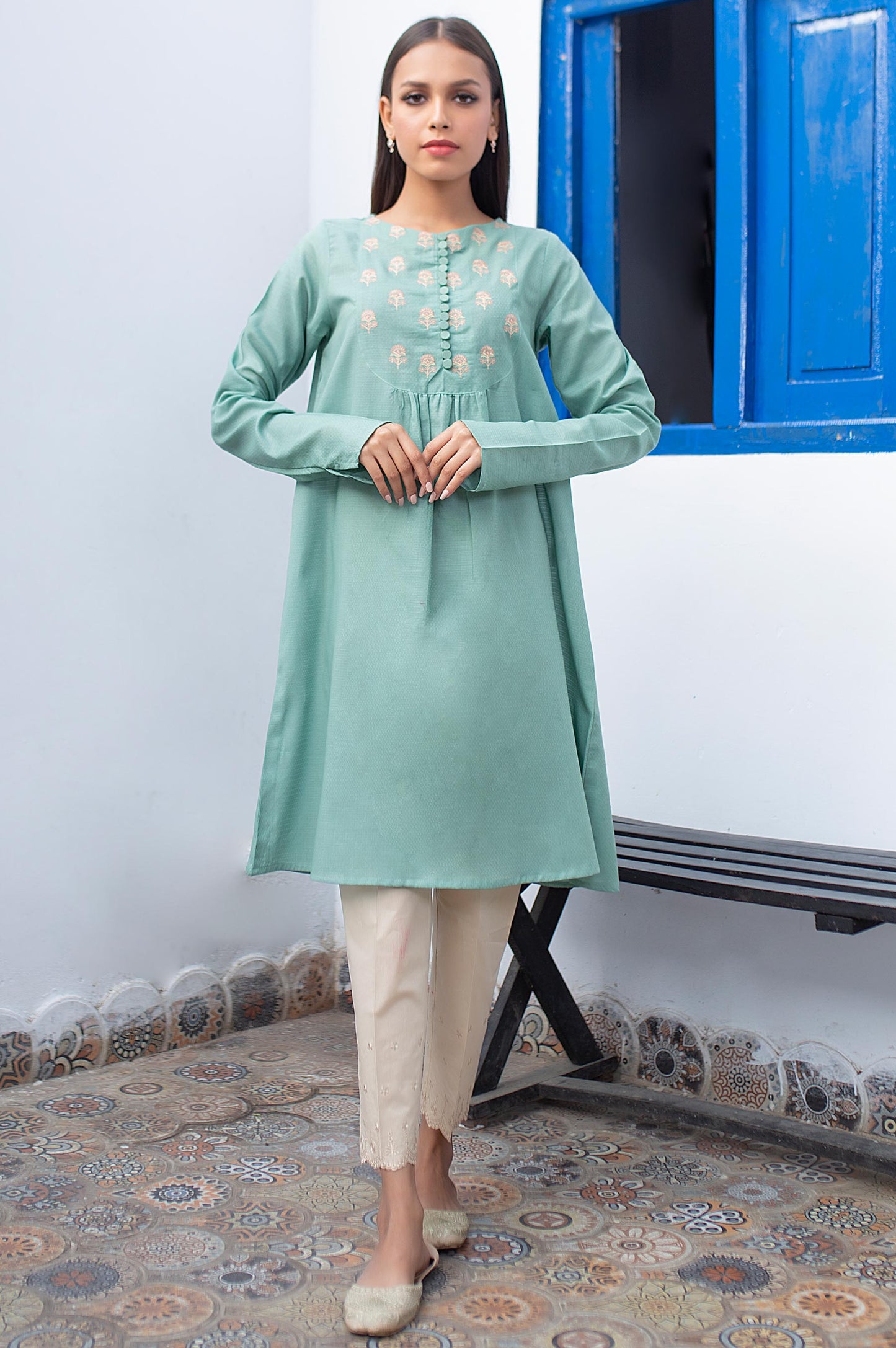 Stitched 1 Piece Embroidered Dobby Shirt