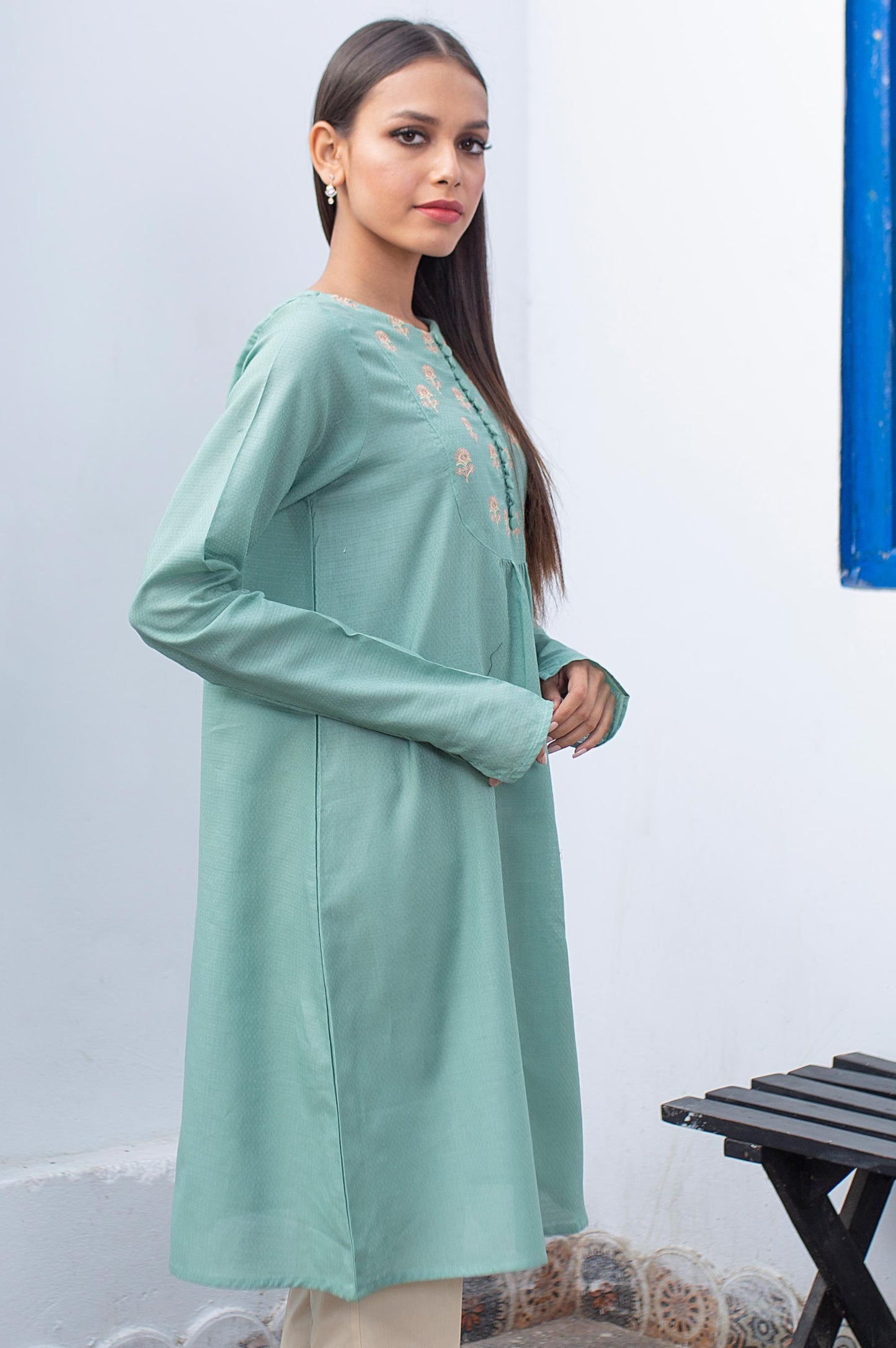 Stitched 1 Piece Embroidered Dobby Shirt