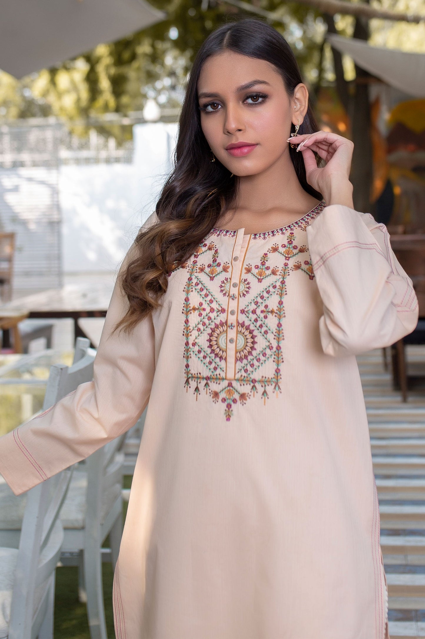 Stitched 1 Piece Embellished Chambray Shirt