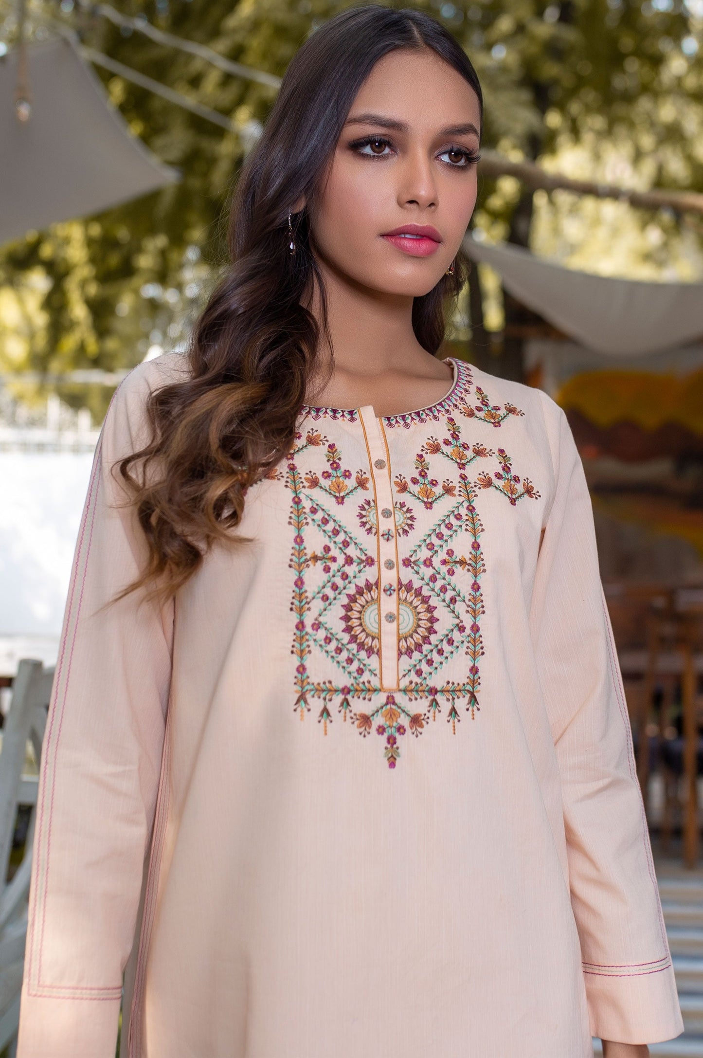 Stitched 1 Piece Embellished Chambray Shirt