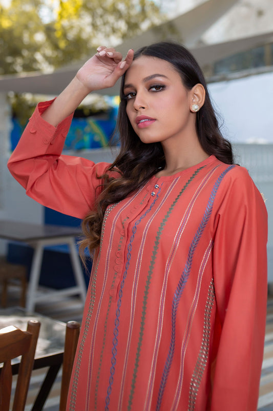 Stitched 1 Piece Embroidered Cambric Shirt