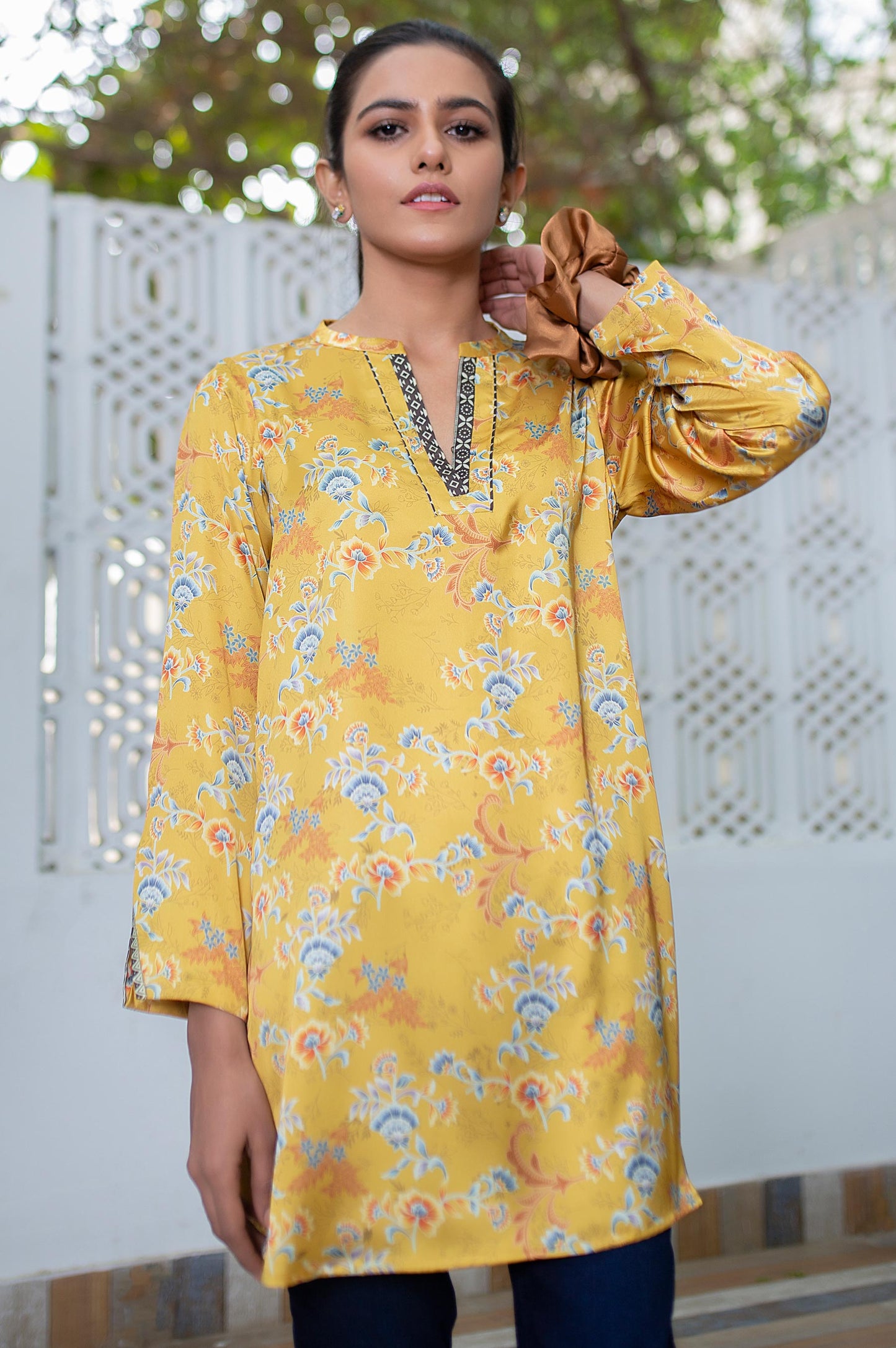 Stitched 1 Piece Embellished Satin Shirt