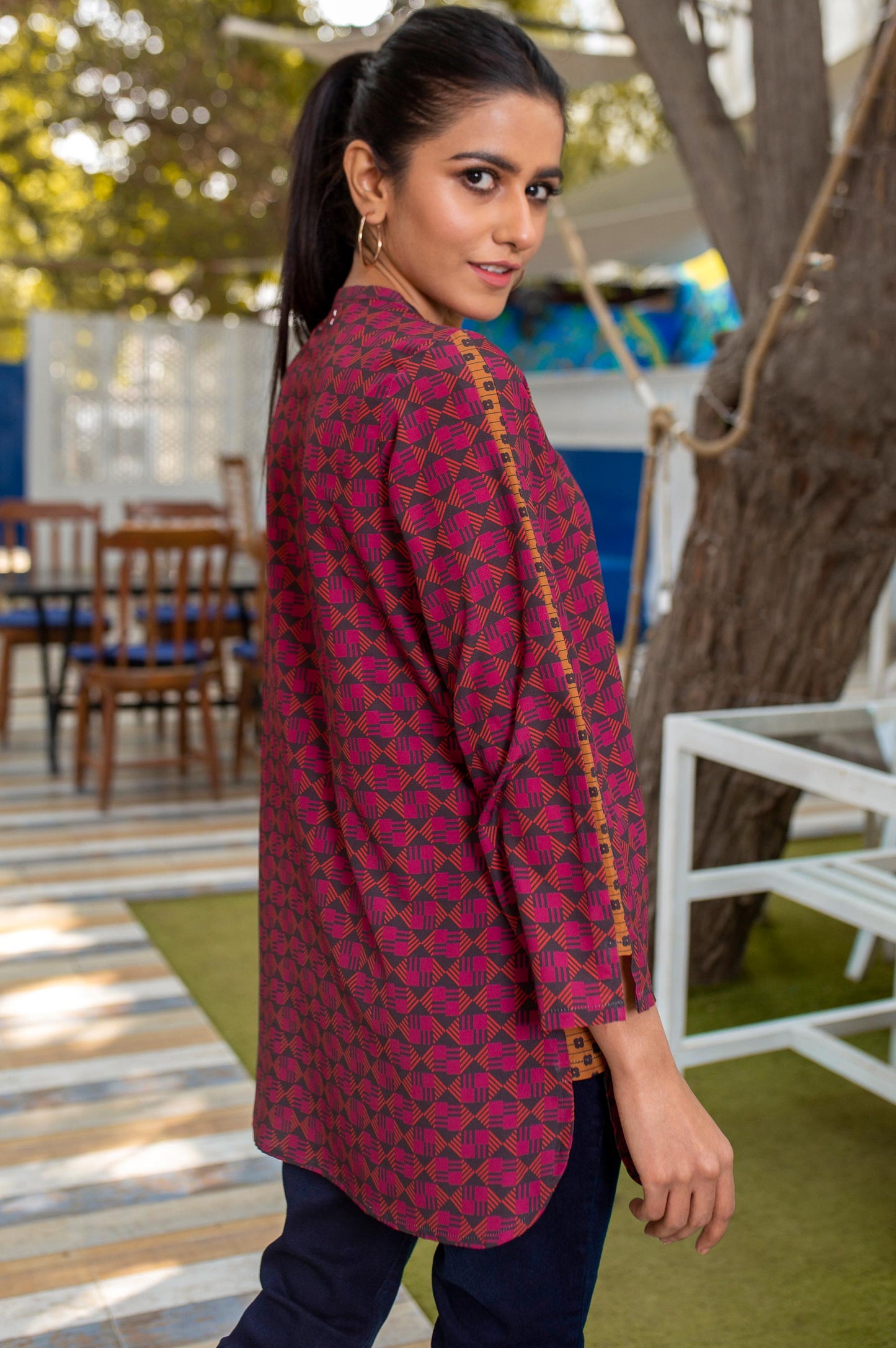 Stitched 1 Piece Embellished Crepe Shirt