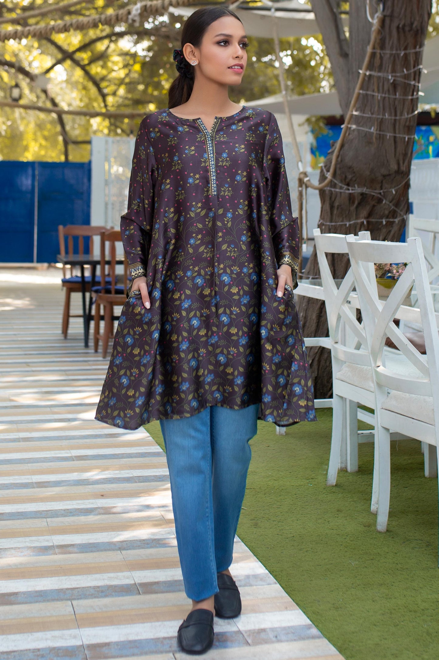 Stitched 1 Piece Embellished Satin Shirt