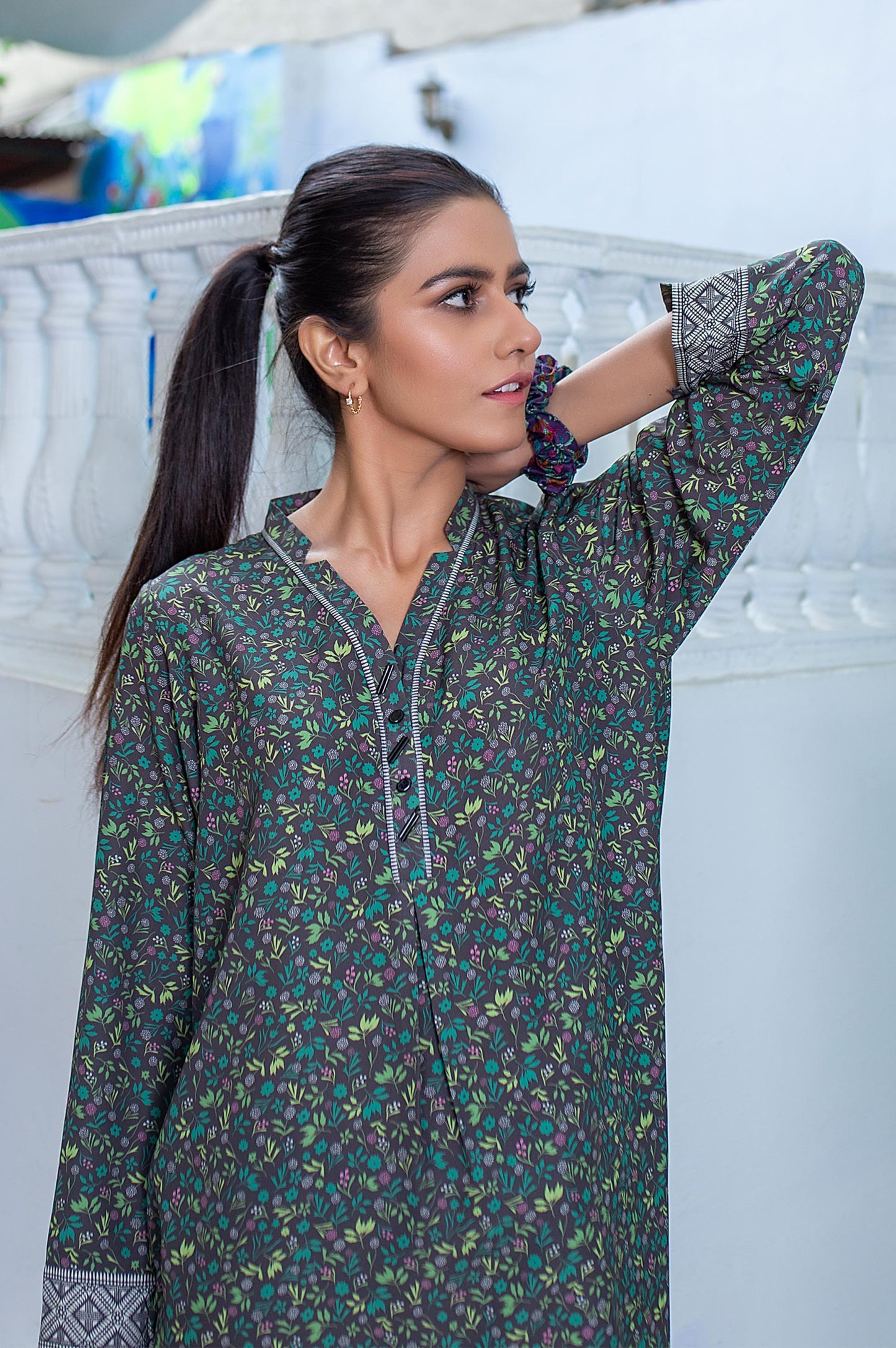 Stitched 1 Piece Embellished Crepe Shirt