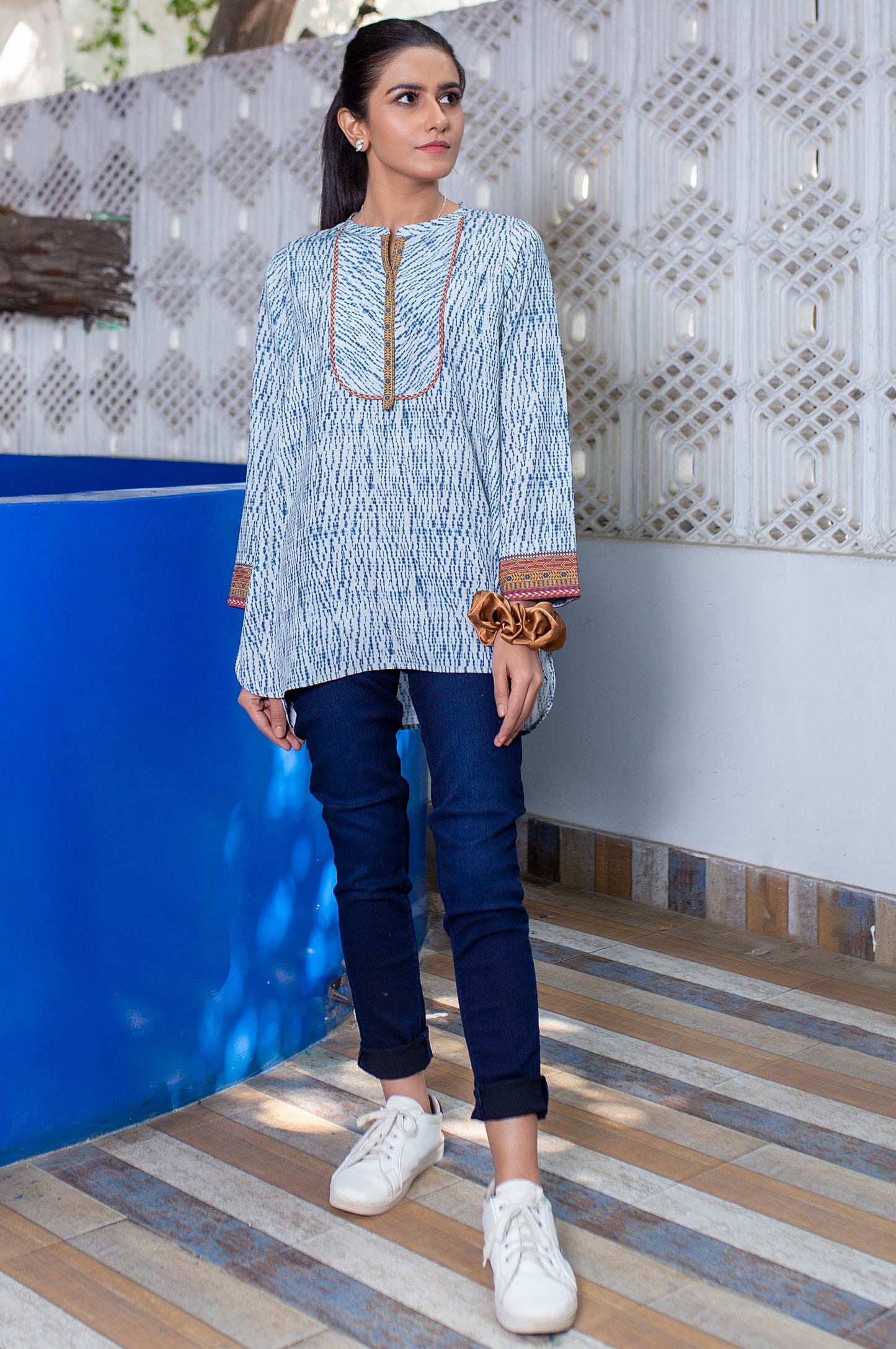 Stitched 1 Piece Embellished Crepe Shirt