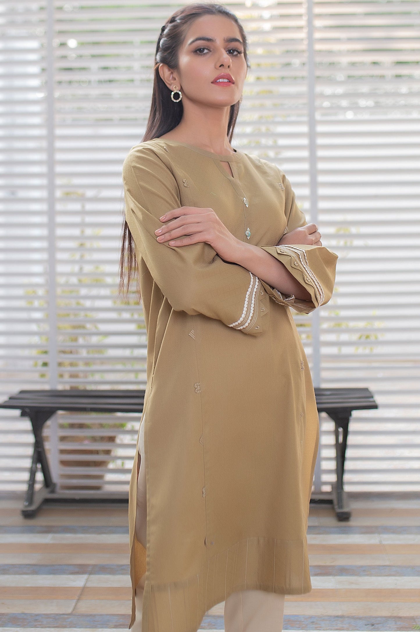 Stitched 1 Piece Embellished Jacquard Shirt