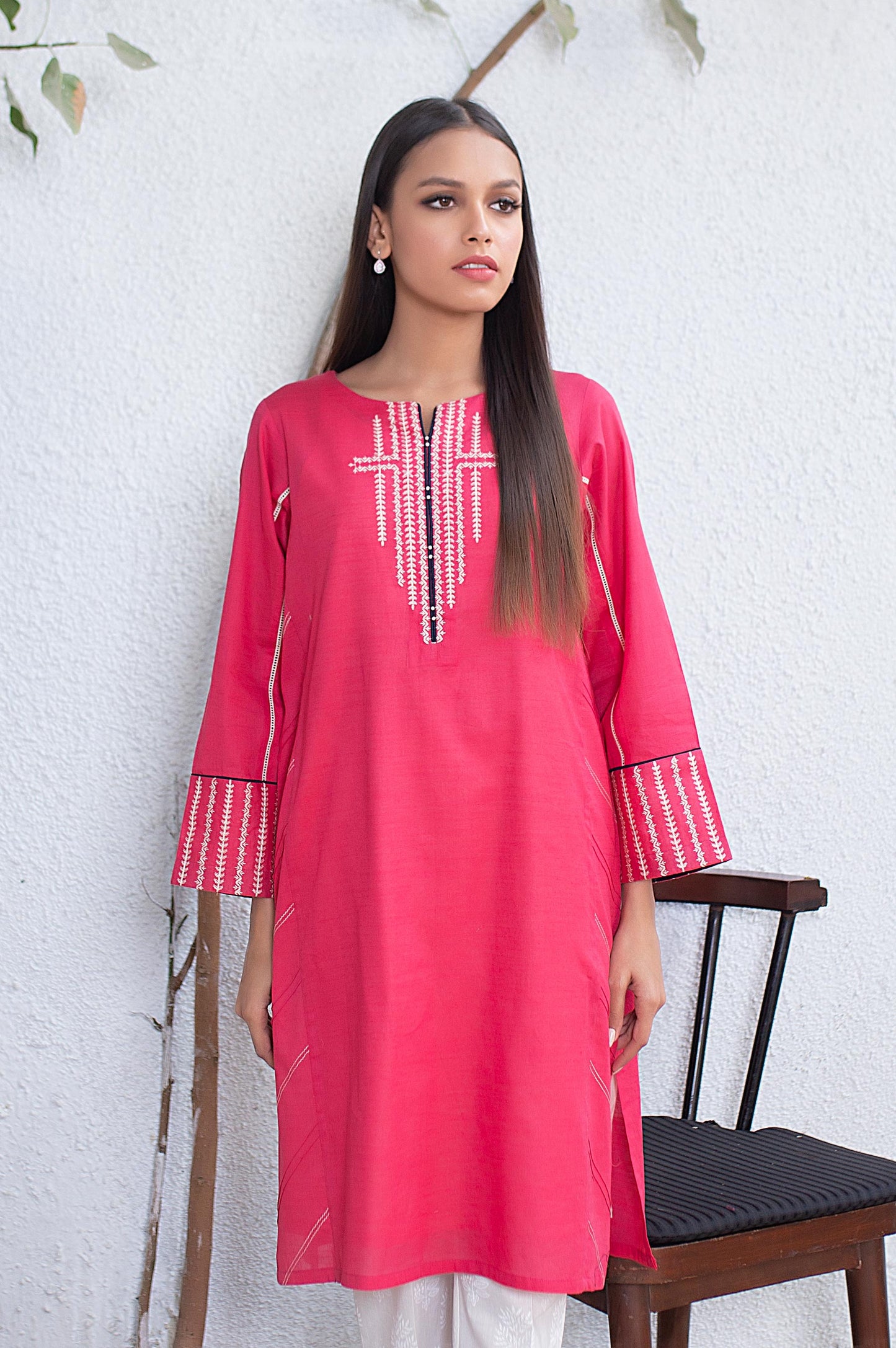 Stitched 1 Piece Embroided Slub Lawn Shirt