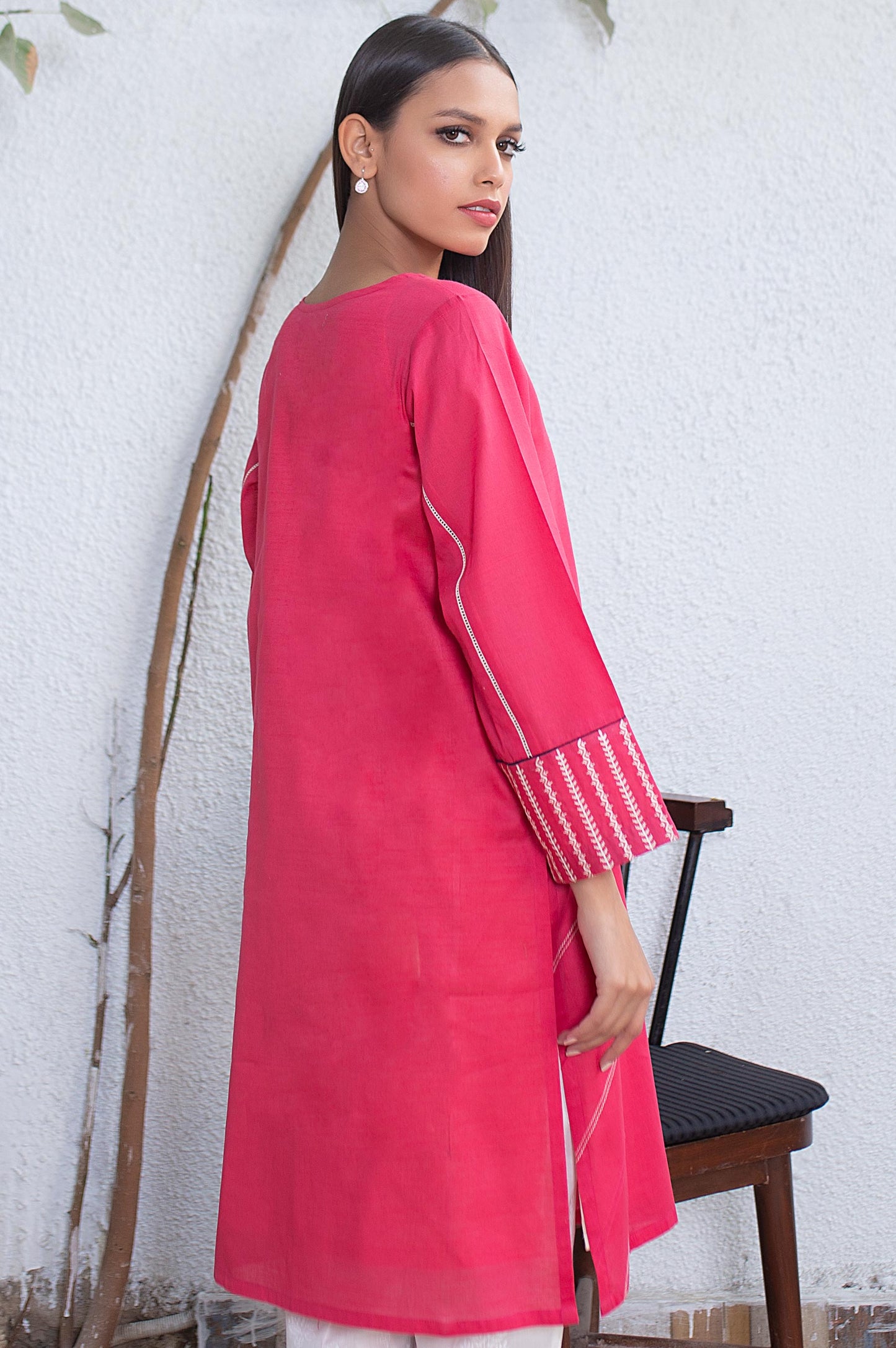 Stitched 1 Piece Embroided Slub Lawn Shirt