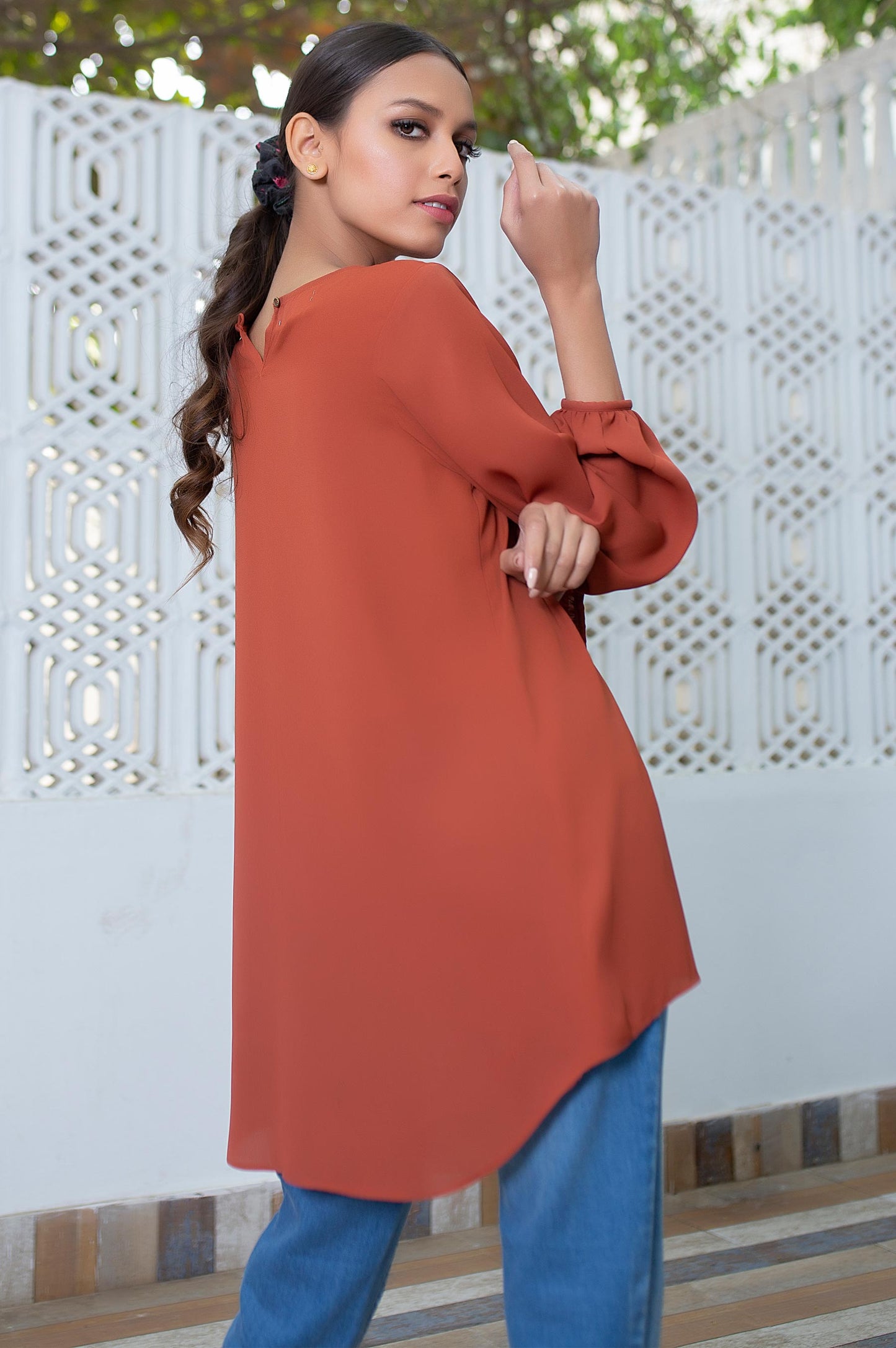 Stitched 1 Piece Embellished Crepe Shirt