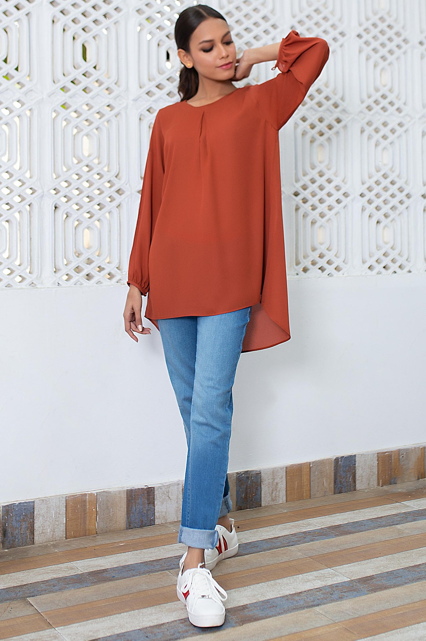 Stitched 1 Piece Embellished Crepe Shirt