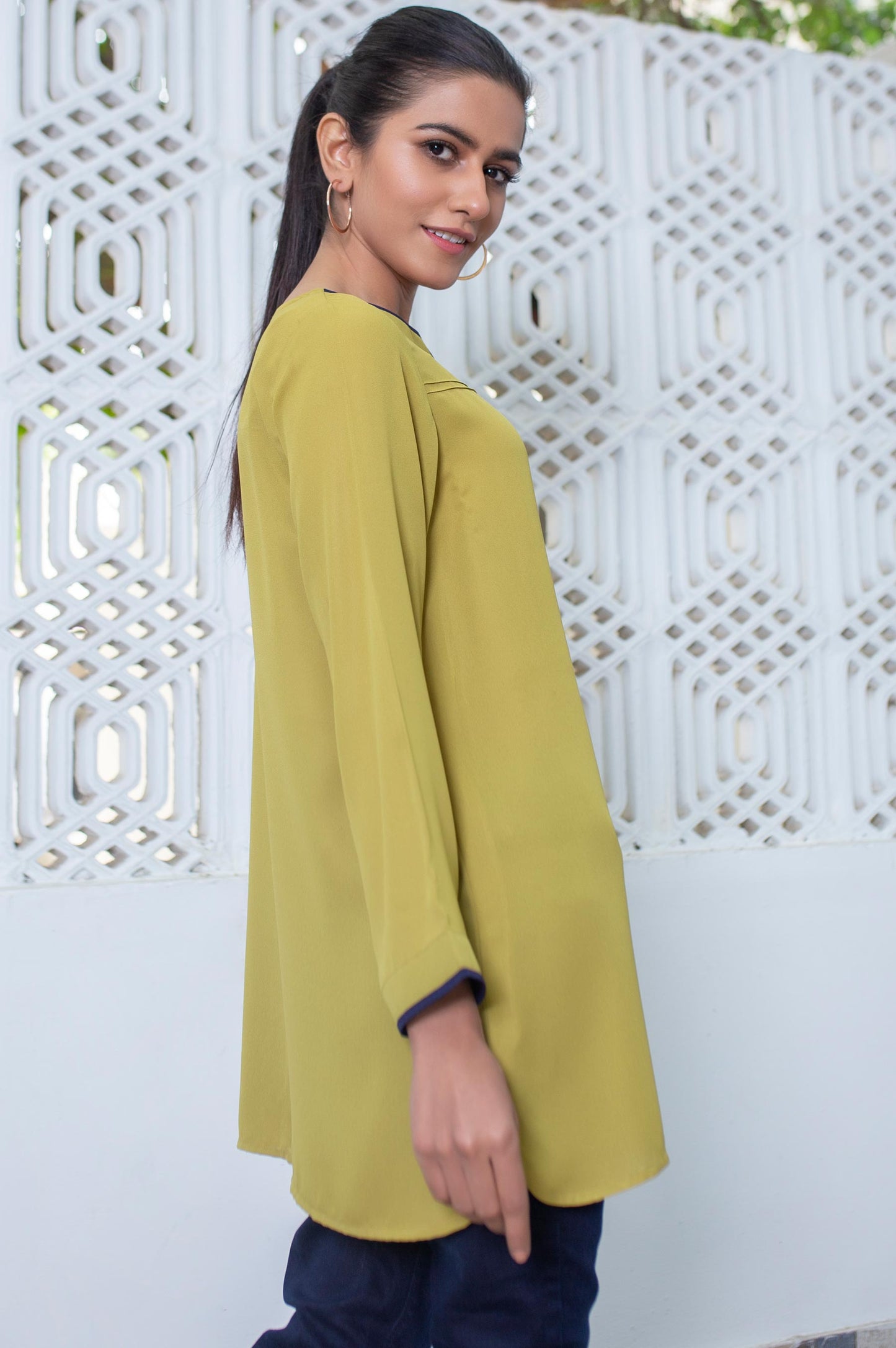 Stitched 1 Piece Embellished Crepe Shirt