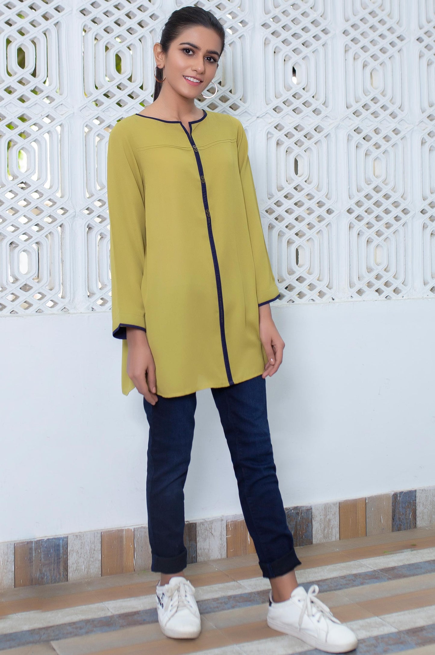 Stitched 1 Piece Embellished Crepe Shirt