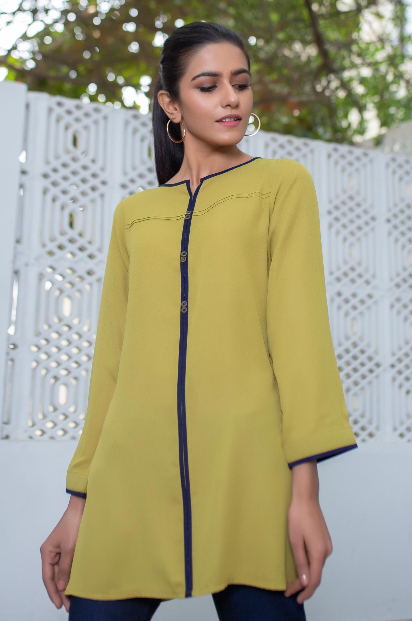 Stitched 1 Piece Embellished Crepe Shirt