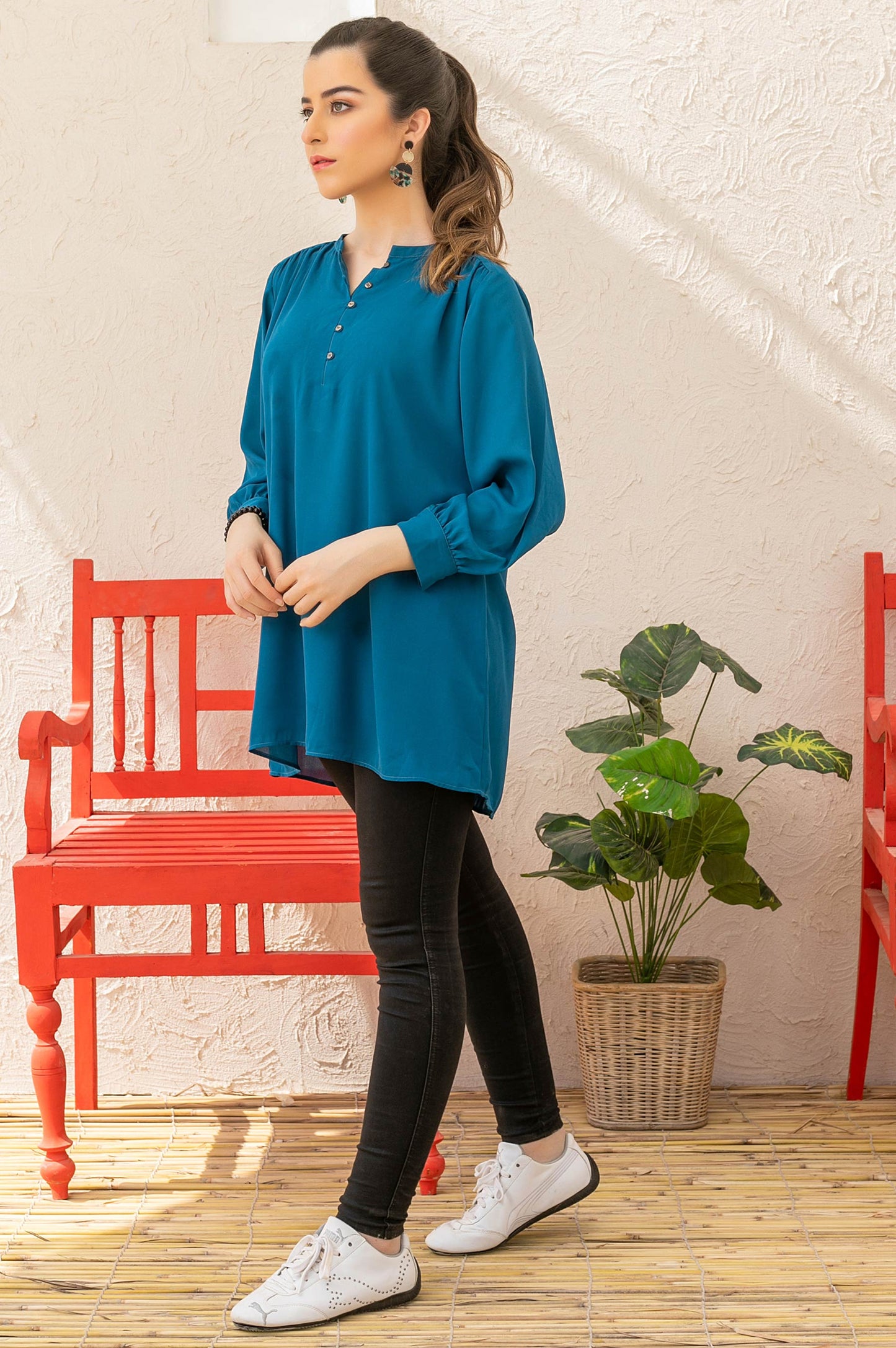 Stitched 1 Piece Embellished Crepe Shirt