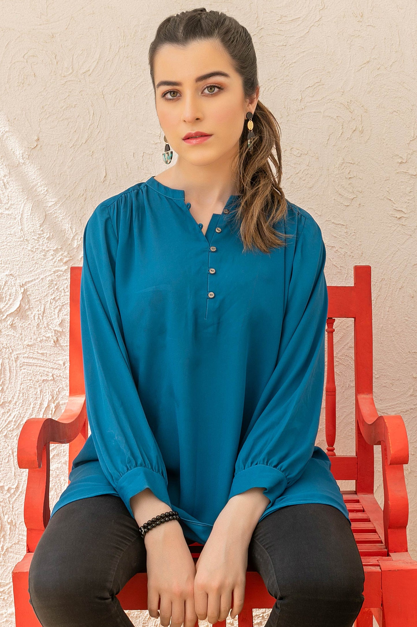 Stitched 1 Piece Embellished Crepe Shirt